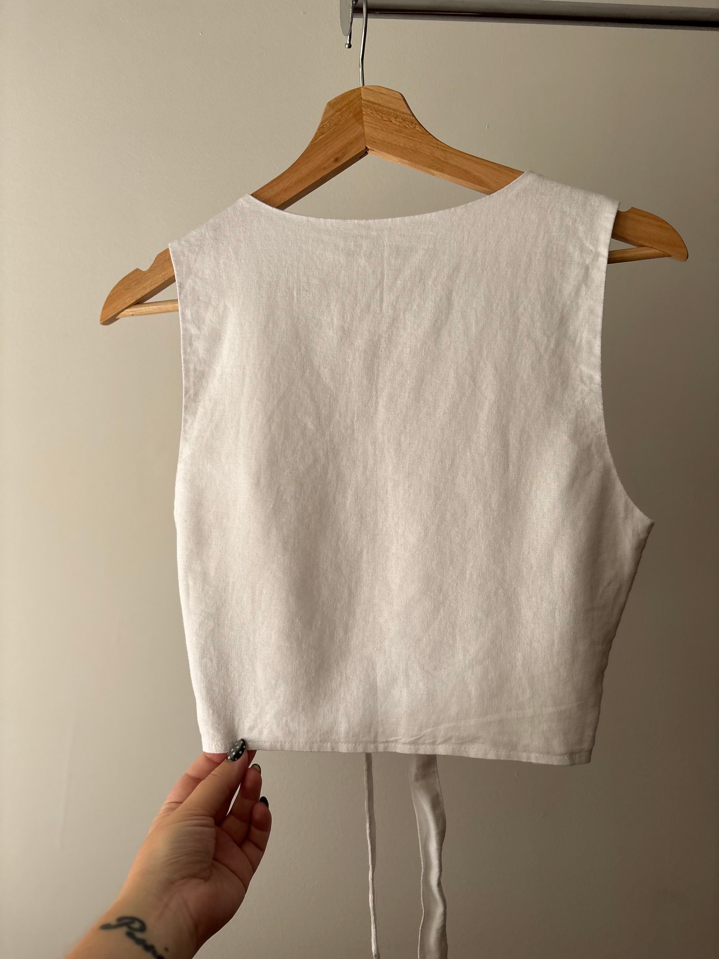 White Linen Ruffled Crop Top (NWT)