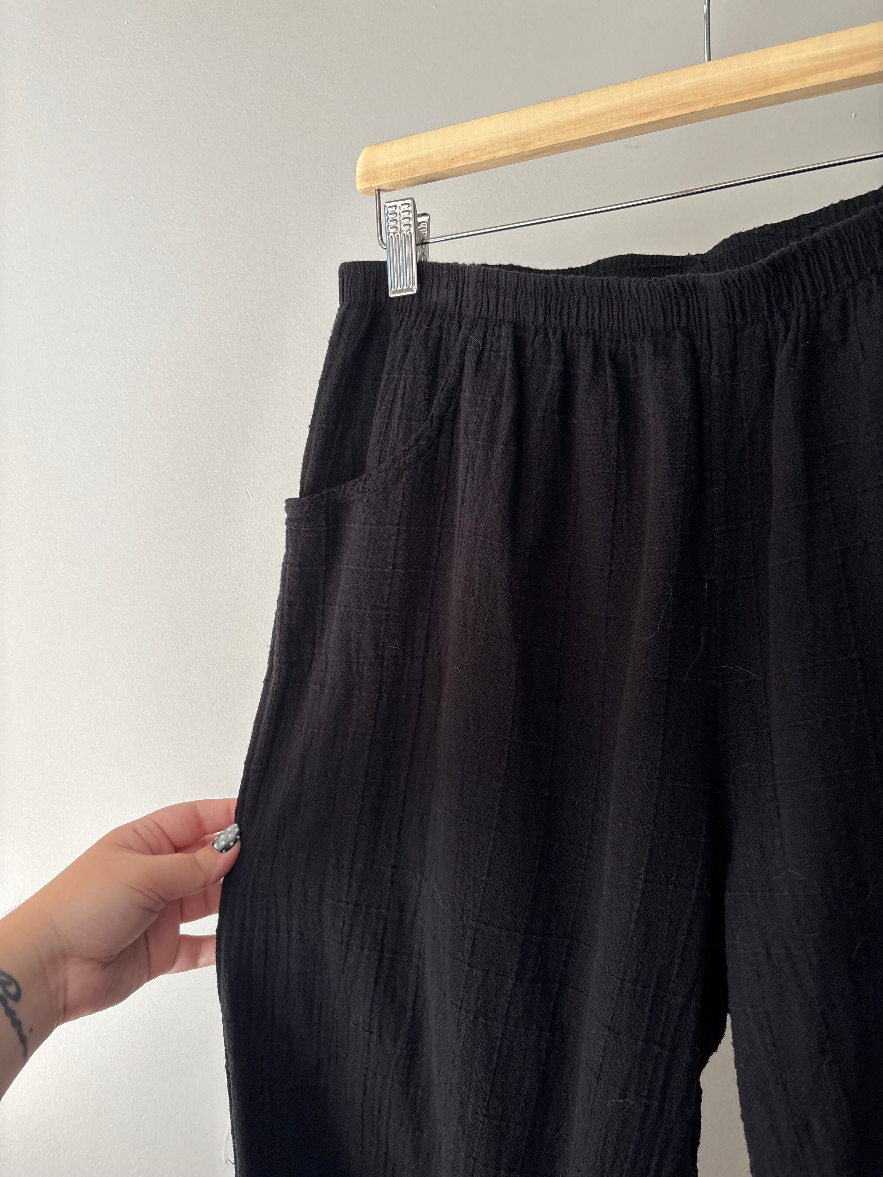 Y2K Waffle Cotton Capris with Ties & Pockets | size 30-40"