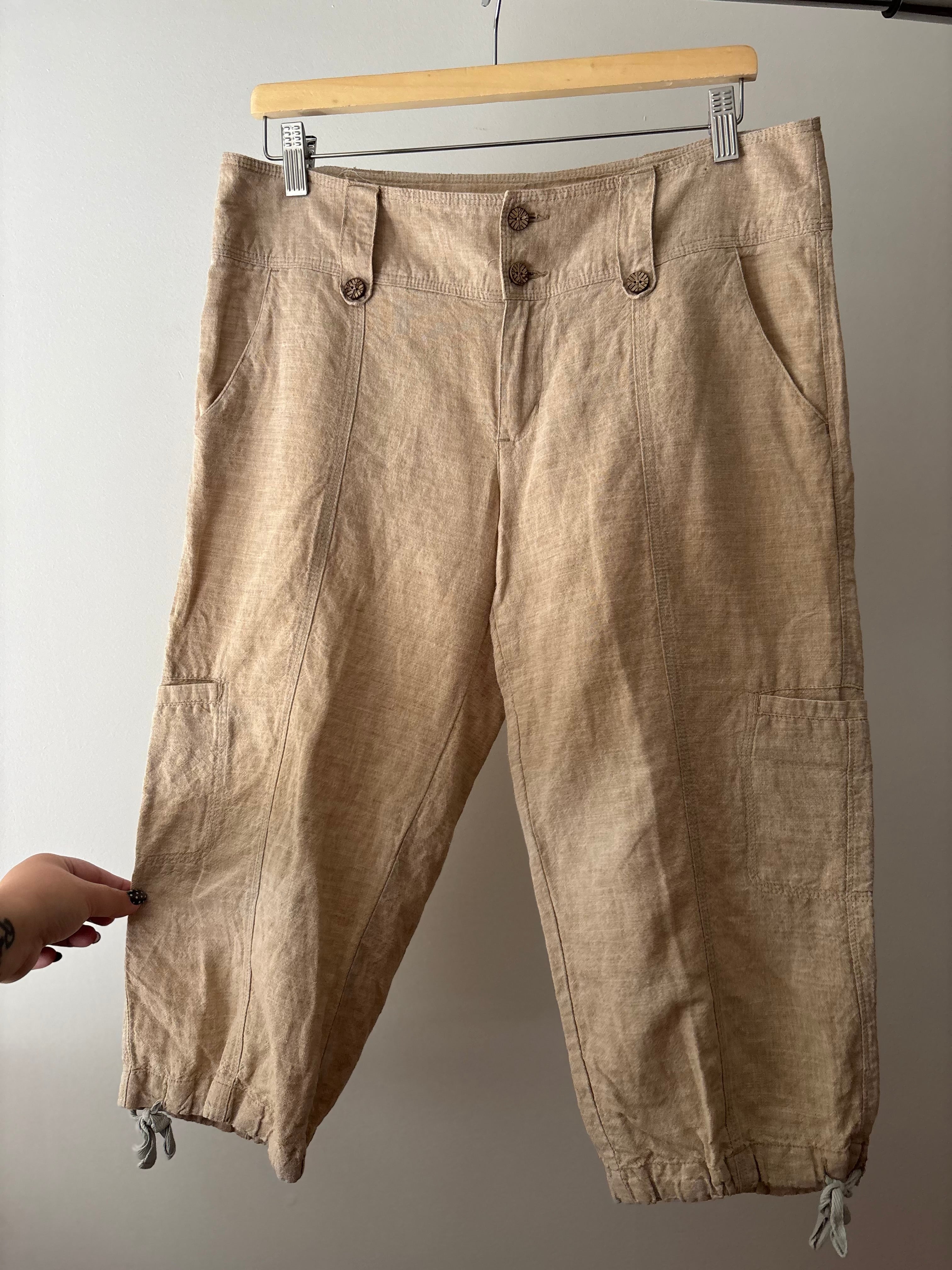 Y2K Linen Low Rise Capris with Pockets | size 33"