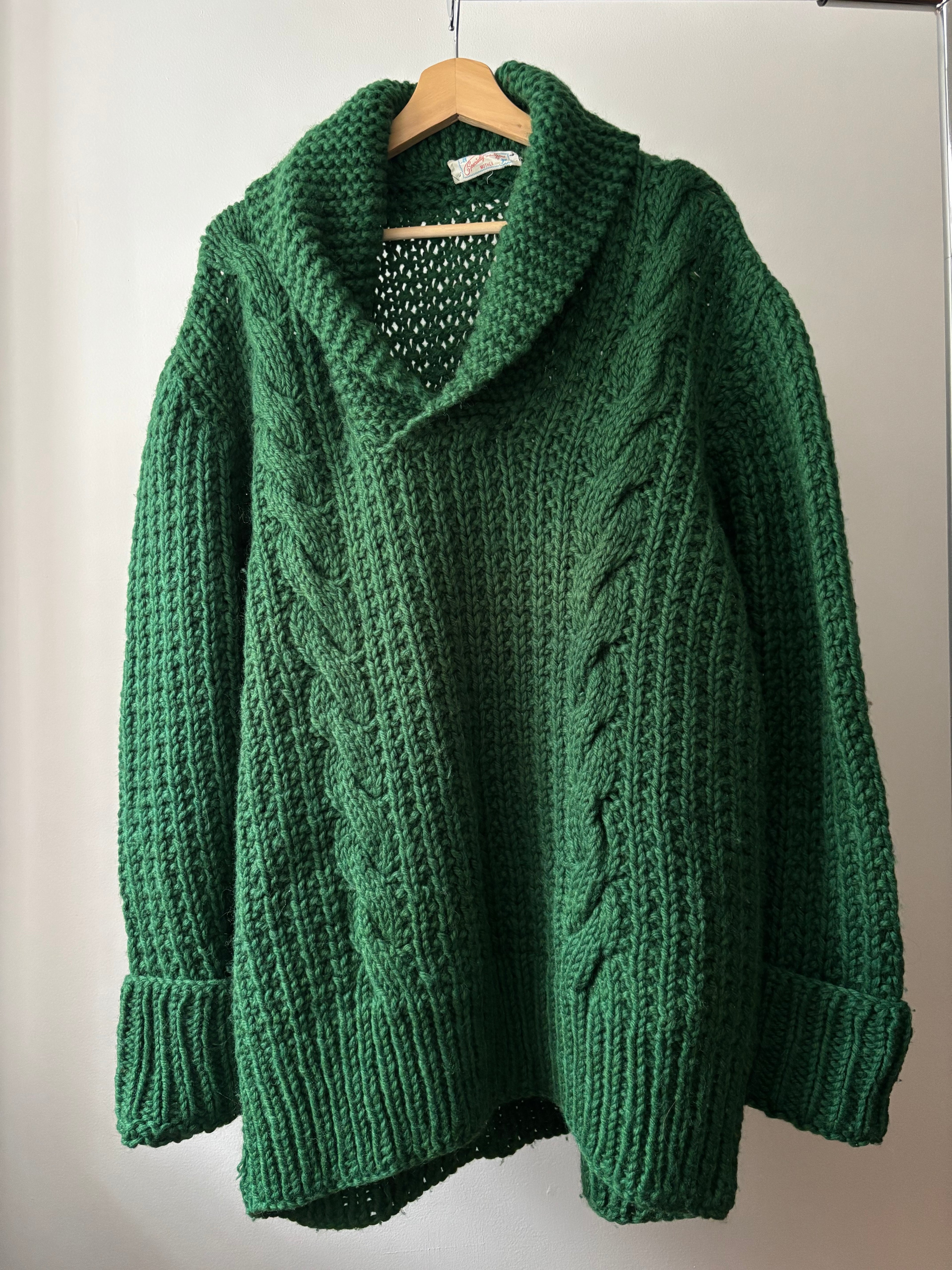 1990s Chunky Handknit Green Sweater | Vintage Heavy Wool Cable Knit Jumper