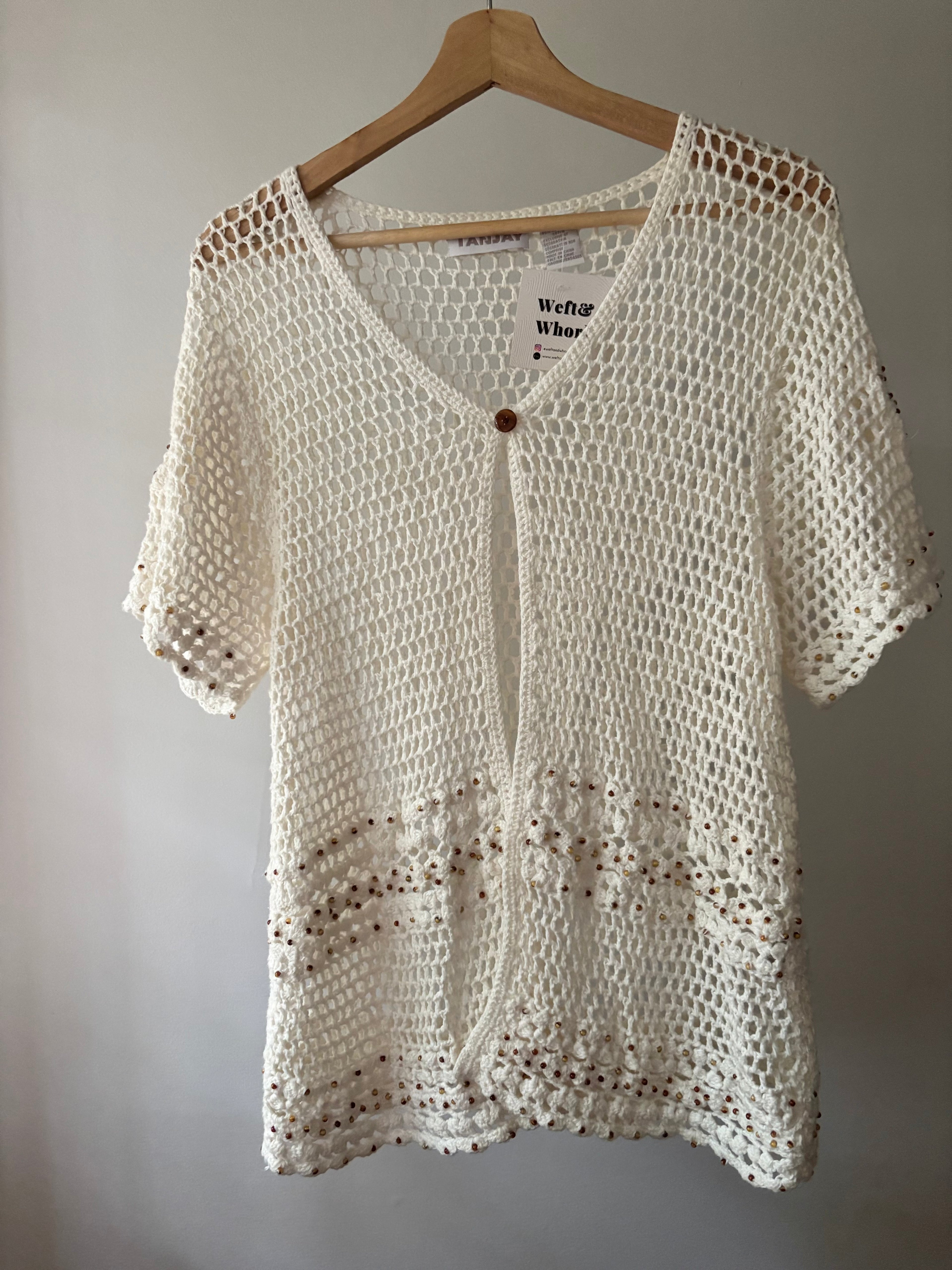 Y2K Crochet Cardigan with Wood Beads