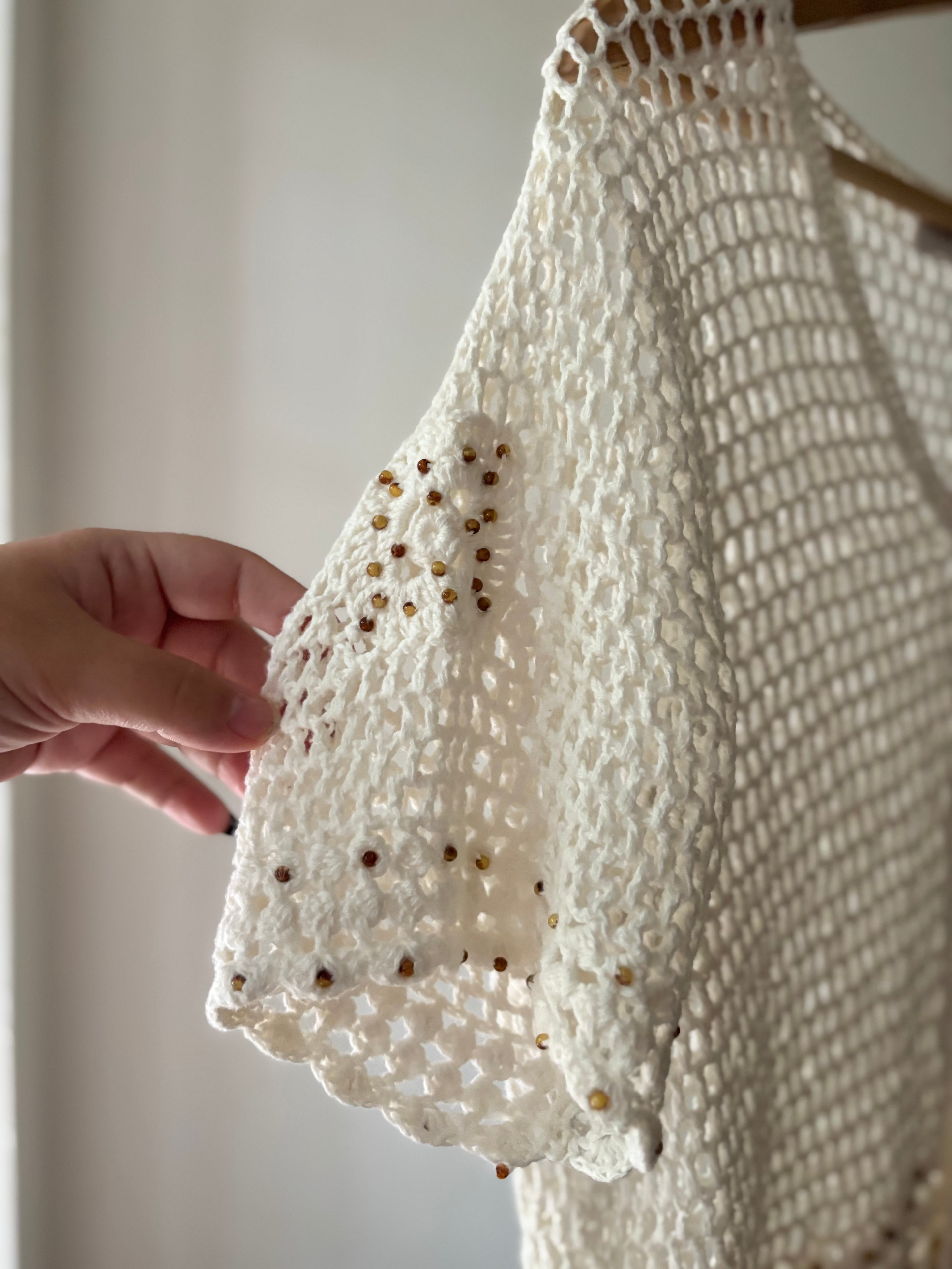 Y2K Crochet Cardigan with Wood Beads