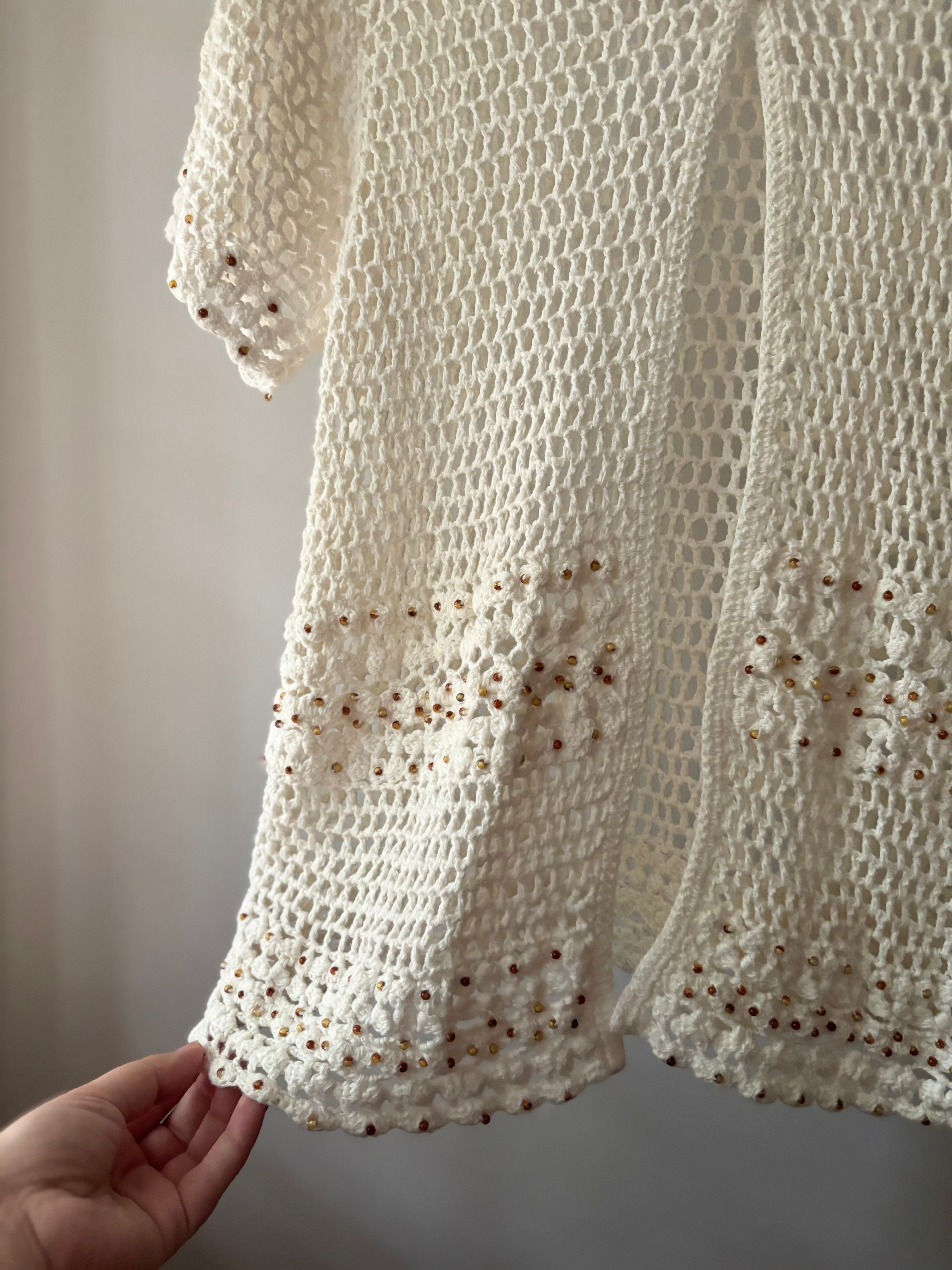 Y2K Crochet Cardigan with Wood Beads