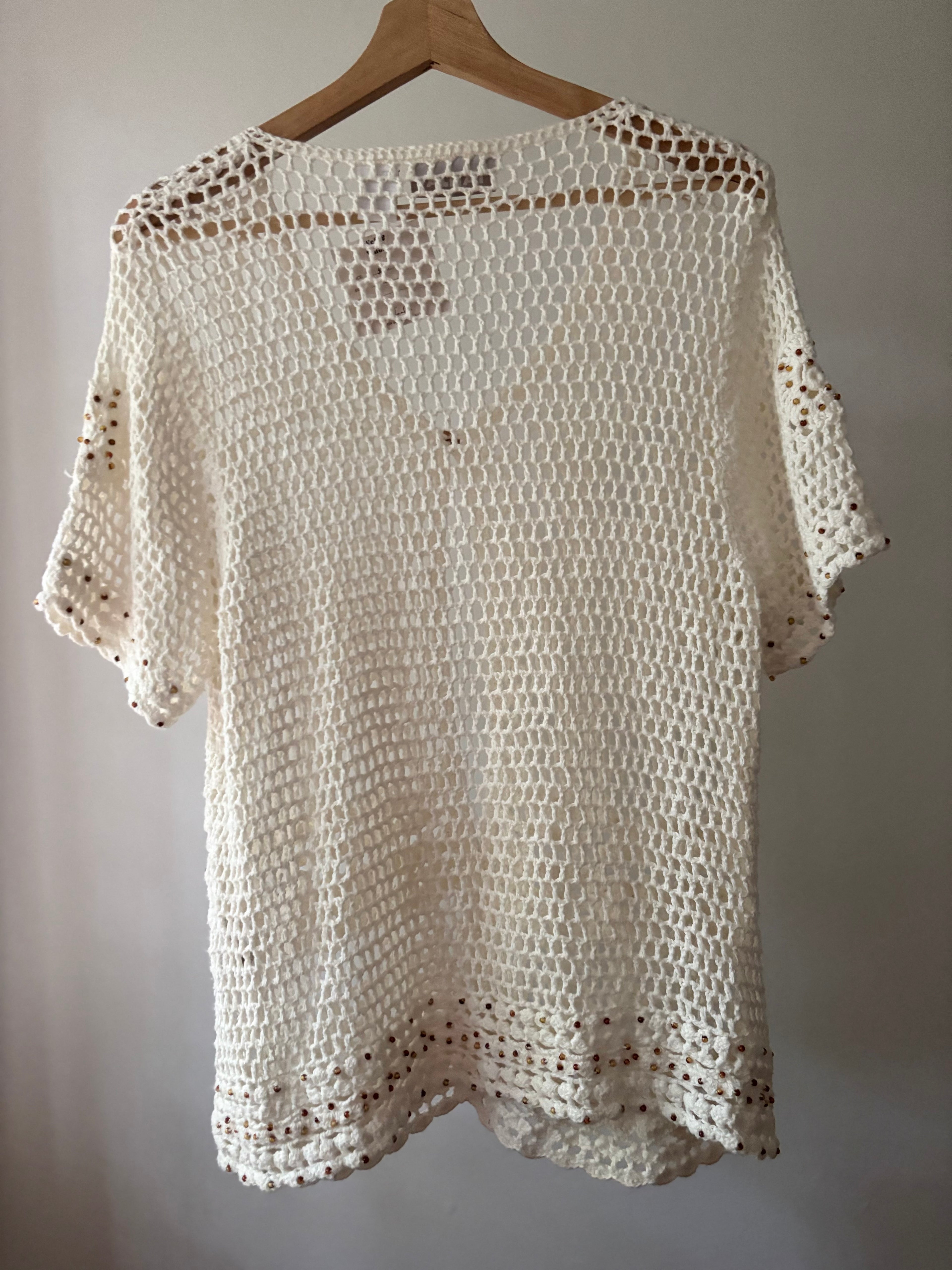 Y2K Crochet Cardigan with Wood Beads