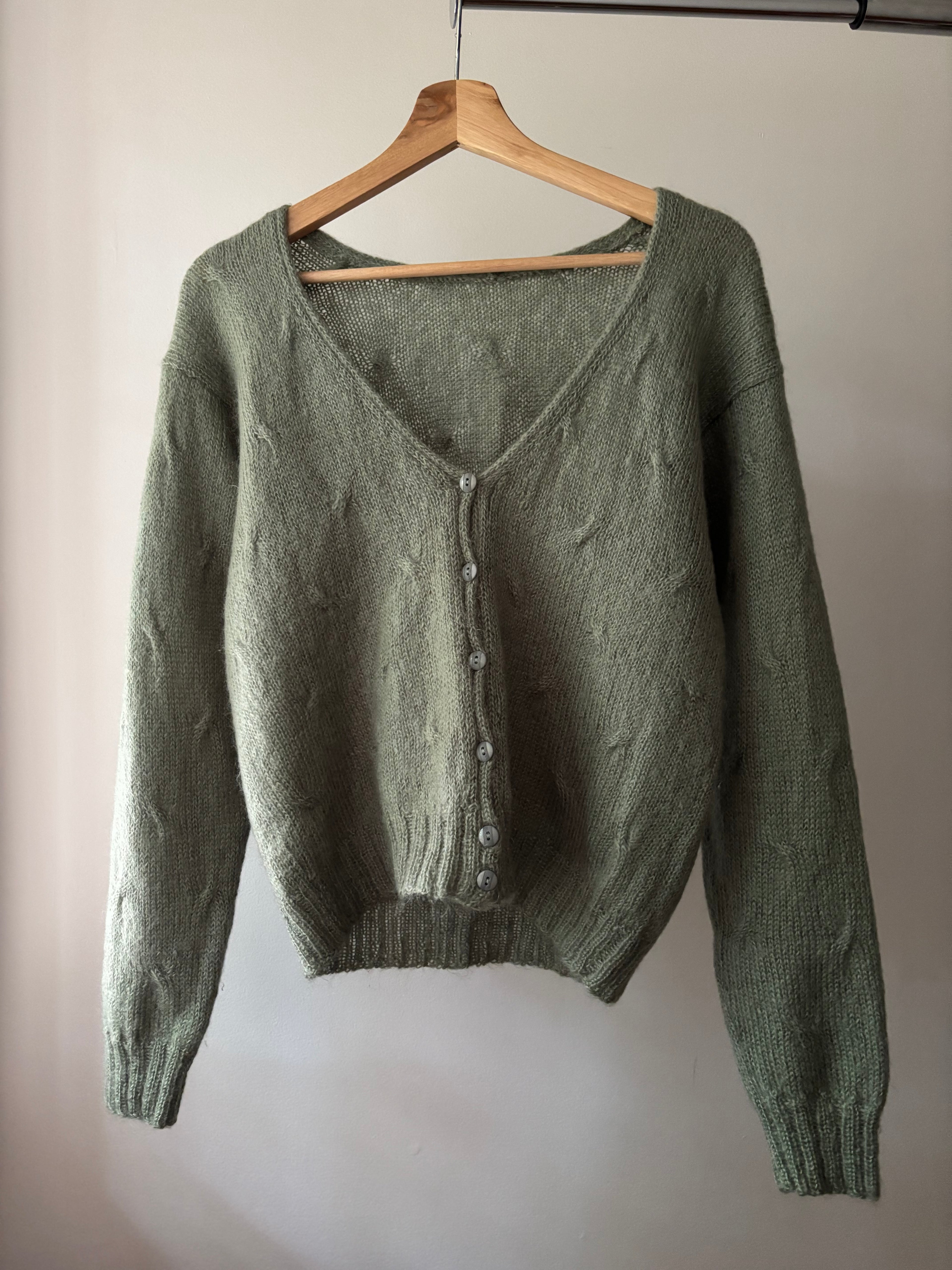 Vintage Handknit Soft Green Lambswool Cardigan