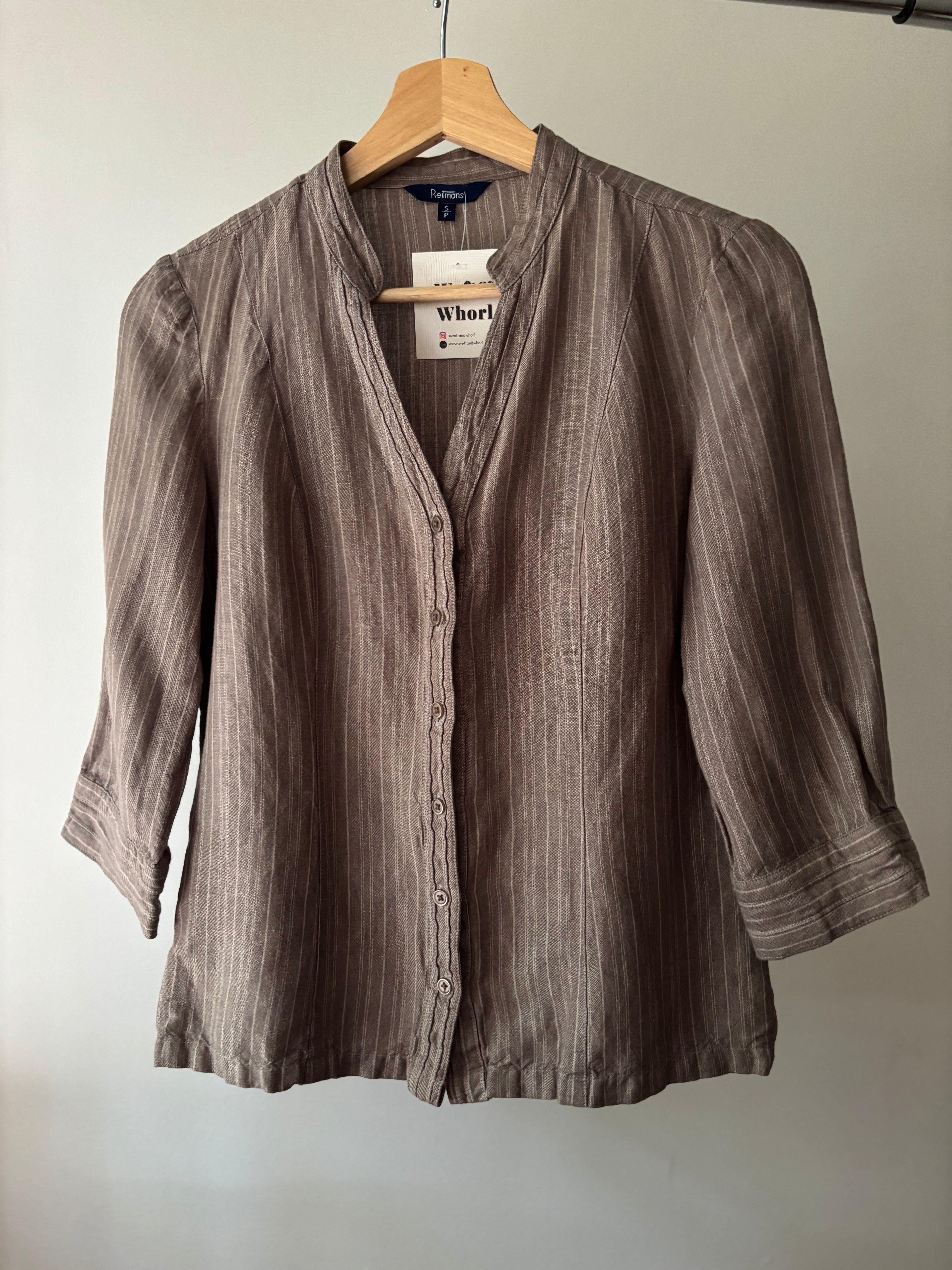 Y2K Linen Mocha Pinstriped Blouse