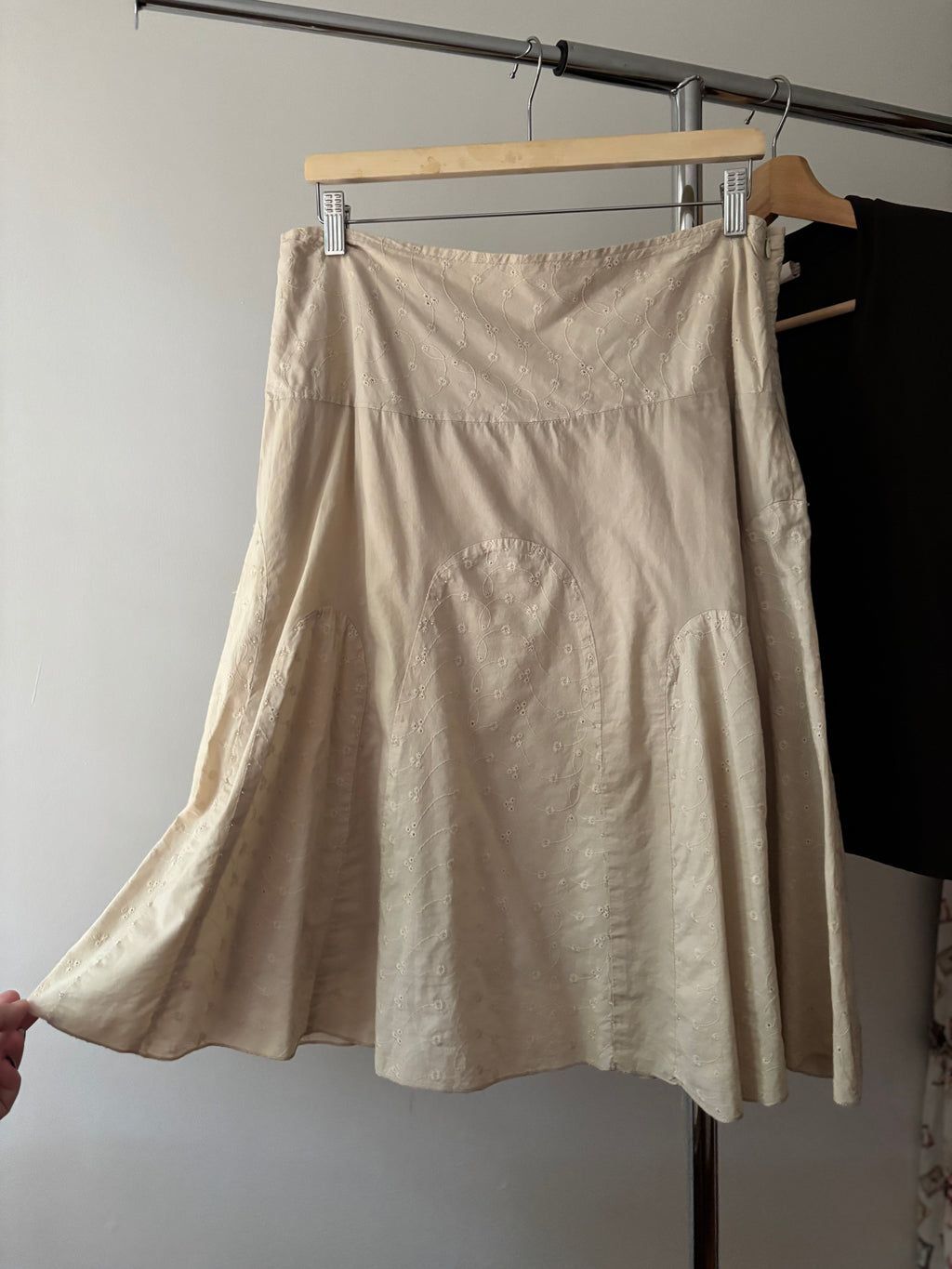 1990s Embroidered Cotton Midi Skirt with Beads | size 32"