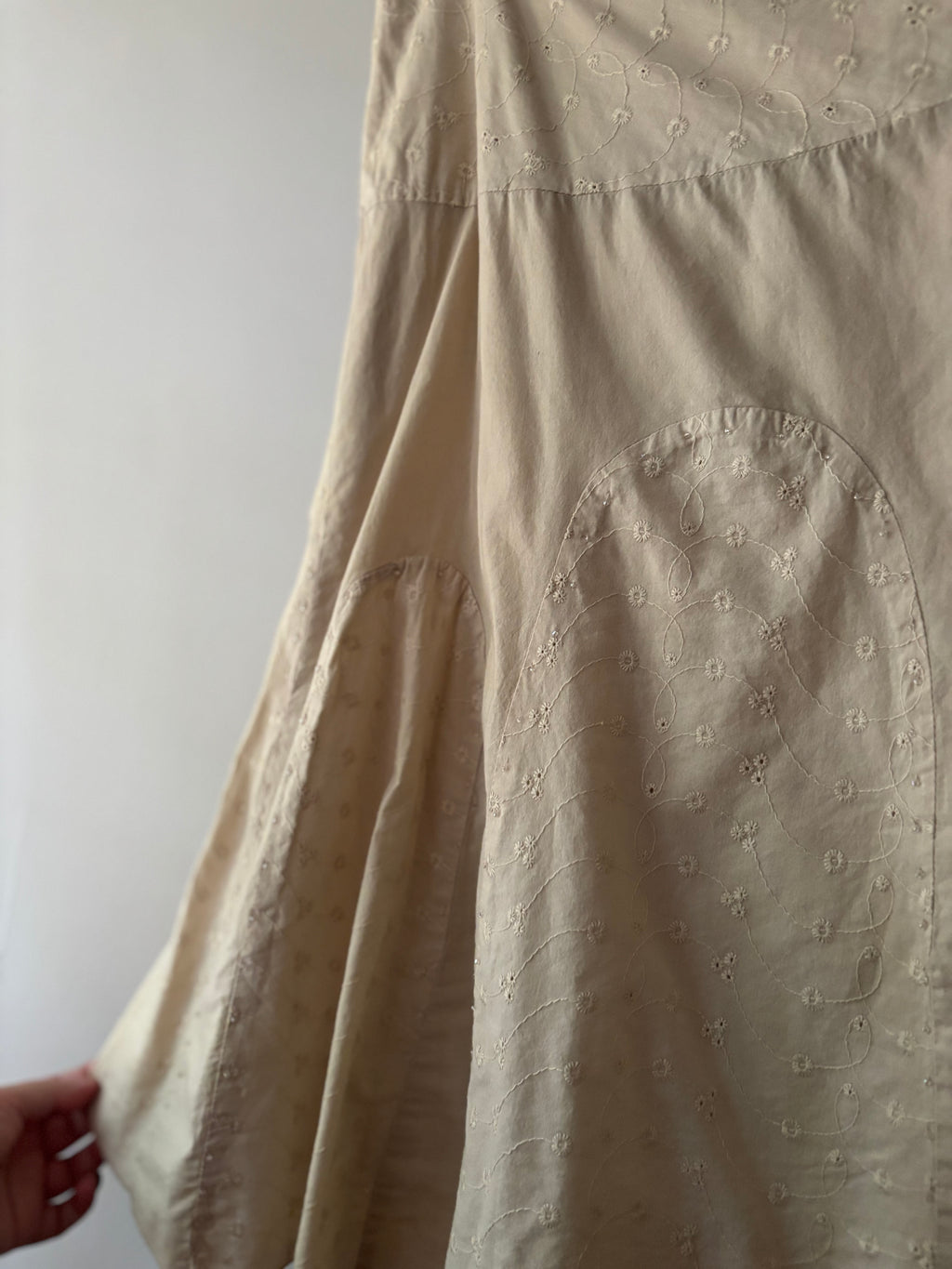 1990s Embroidered Cotton Midi Skirt with Beads | size 32"