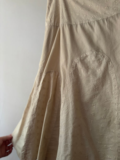 1990s Embroidered Cotton Midi Skirt with Beads | size 32"
