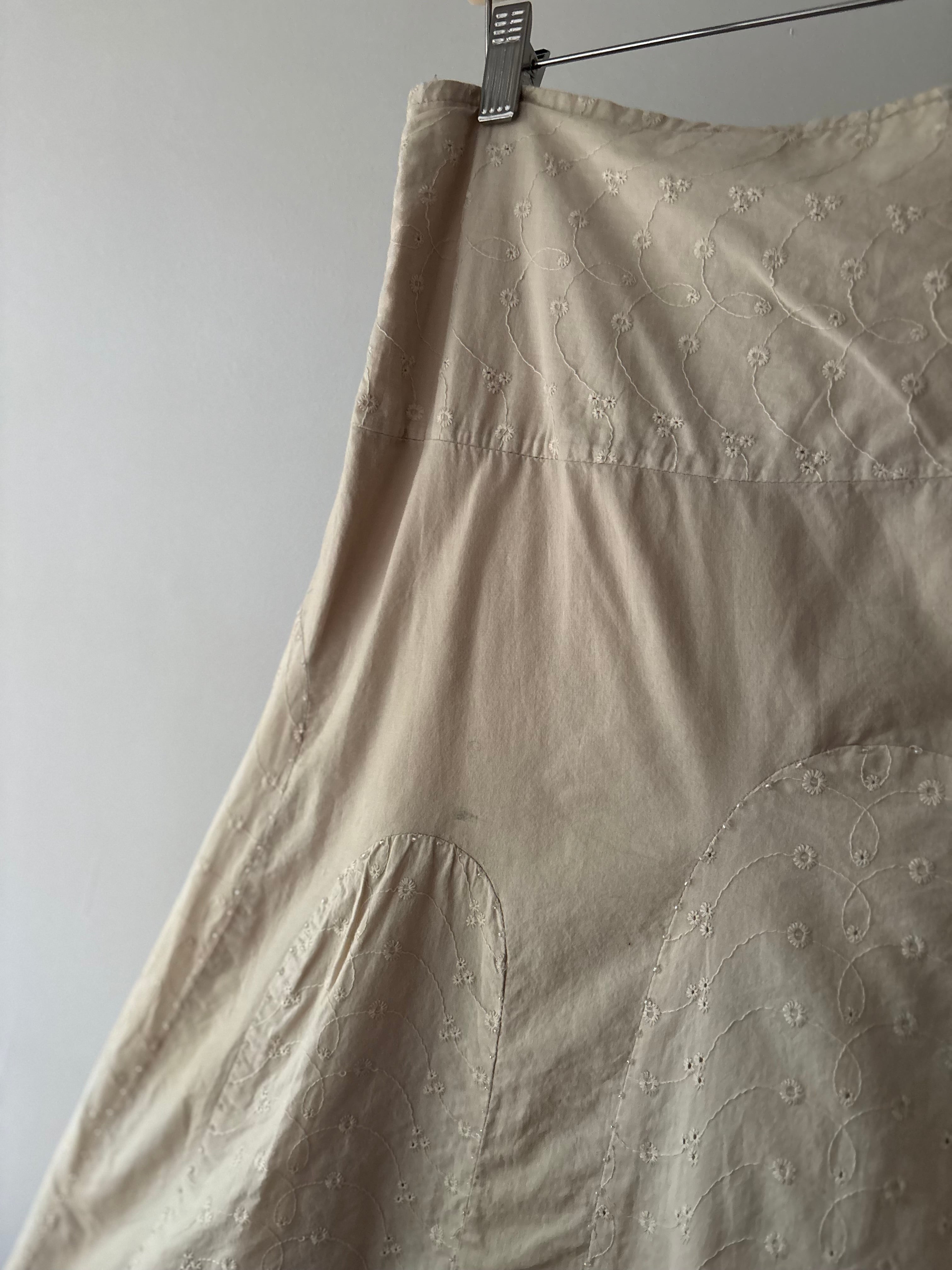 1990s Embroidered Cotton Midi Skirt with Beads | size 32"