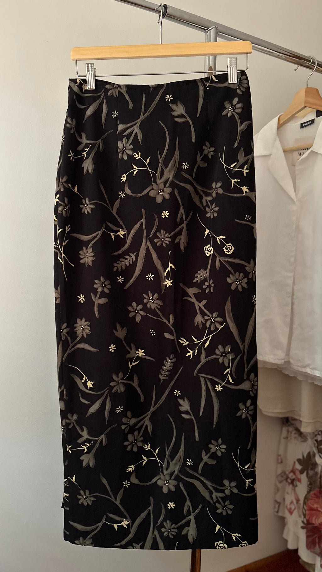 1990s Neutral Floral Wrap Maxi Skirt | size 28"