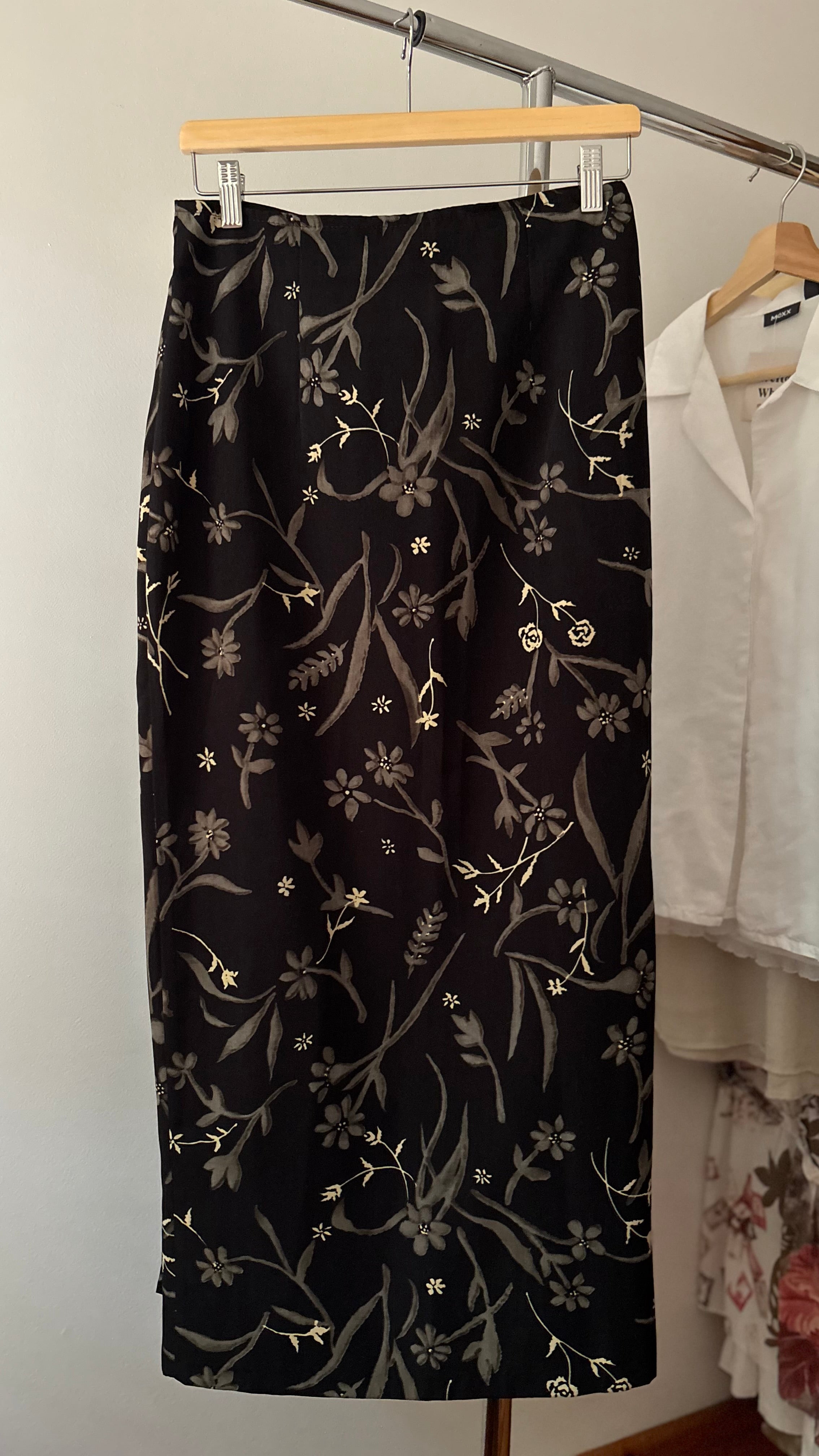 1990s Neutral Floral Wrap Maxi Skirt | size 28"