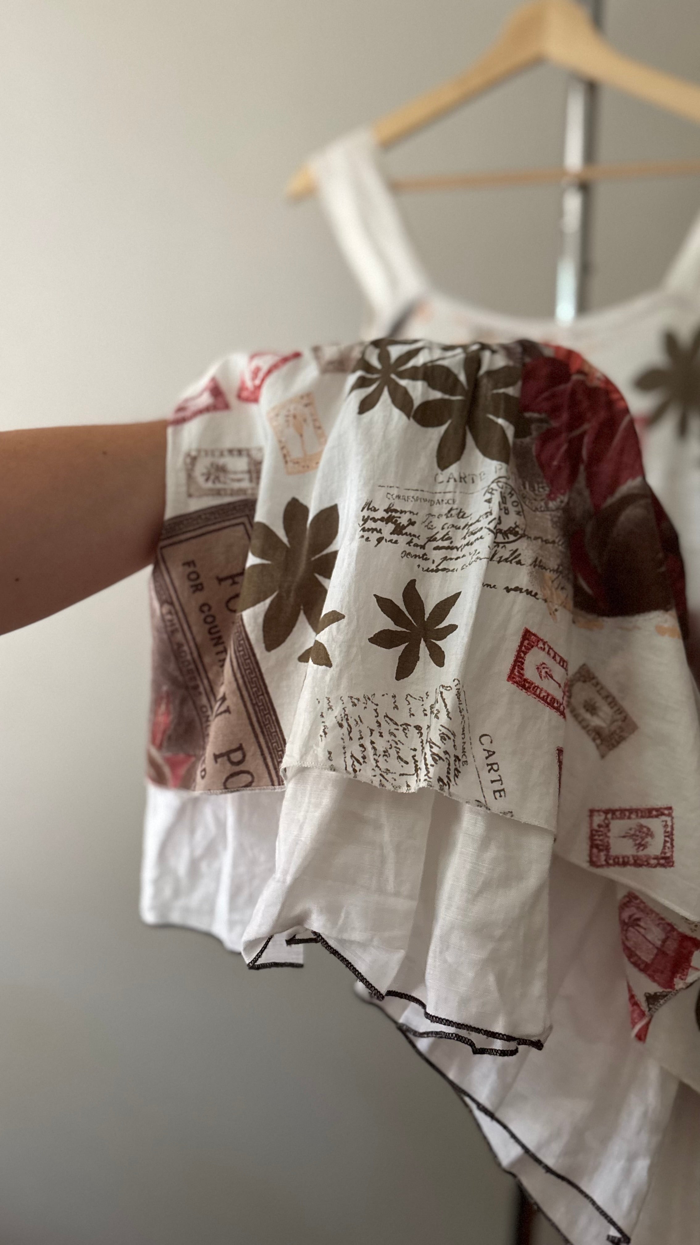 Y2K Italian Linen Blend Ruffled Dress with Buttons & Roses