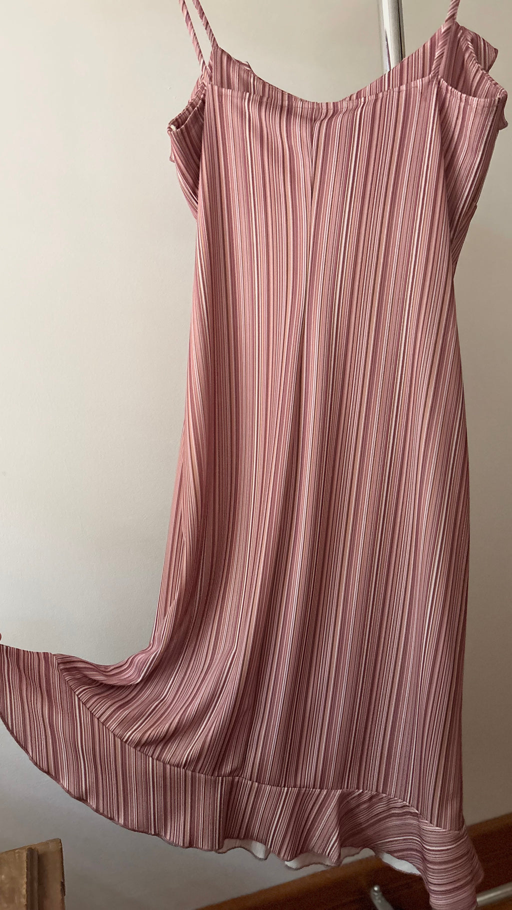 1990s Pink Striped Midi Dress with Ruffles