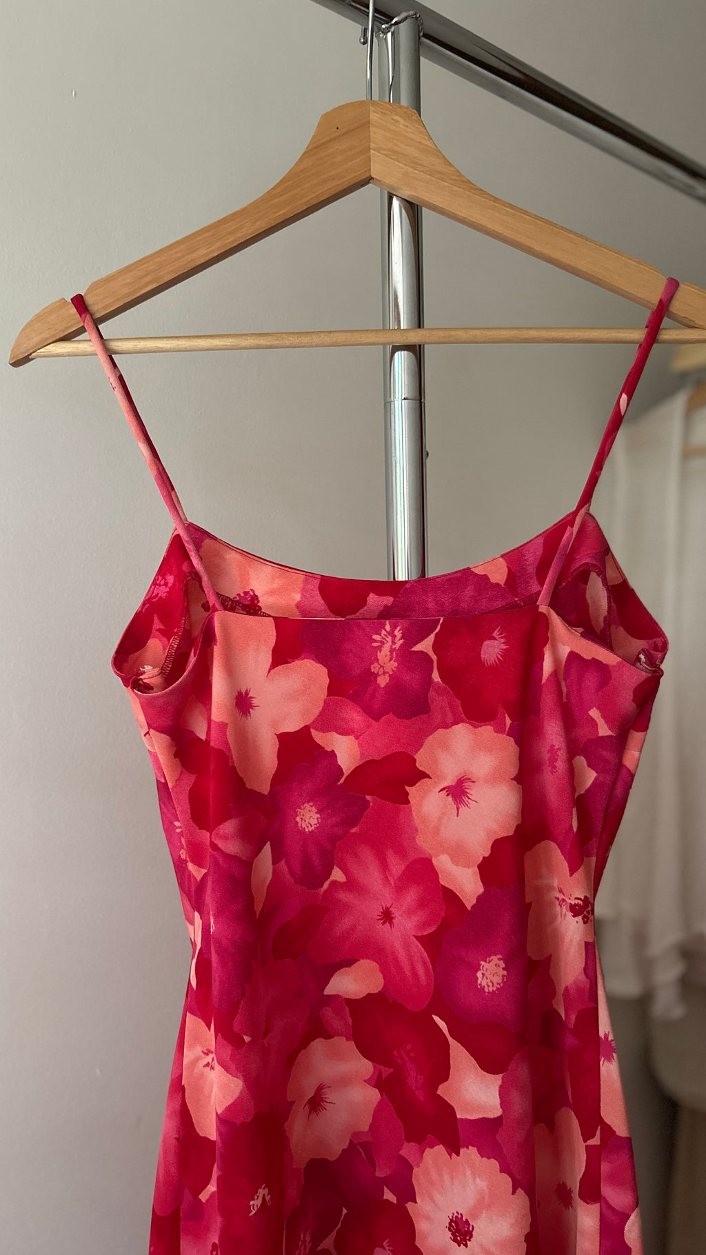 1990s Pink Floral Maxi Dress wit Asymmetrical Hem