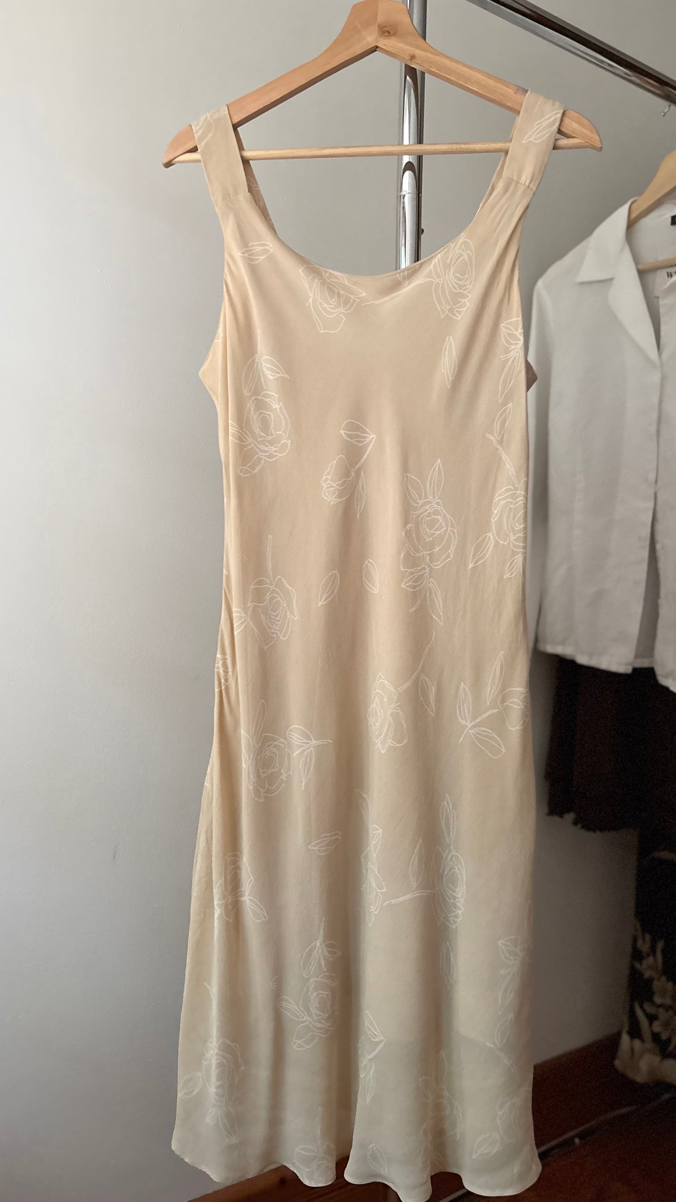 1990s Cream Floral Midi Dress