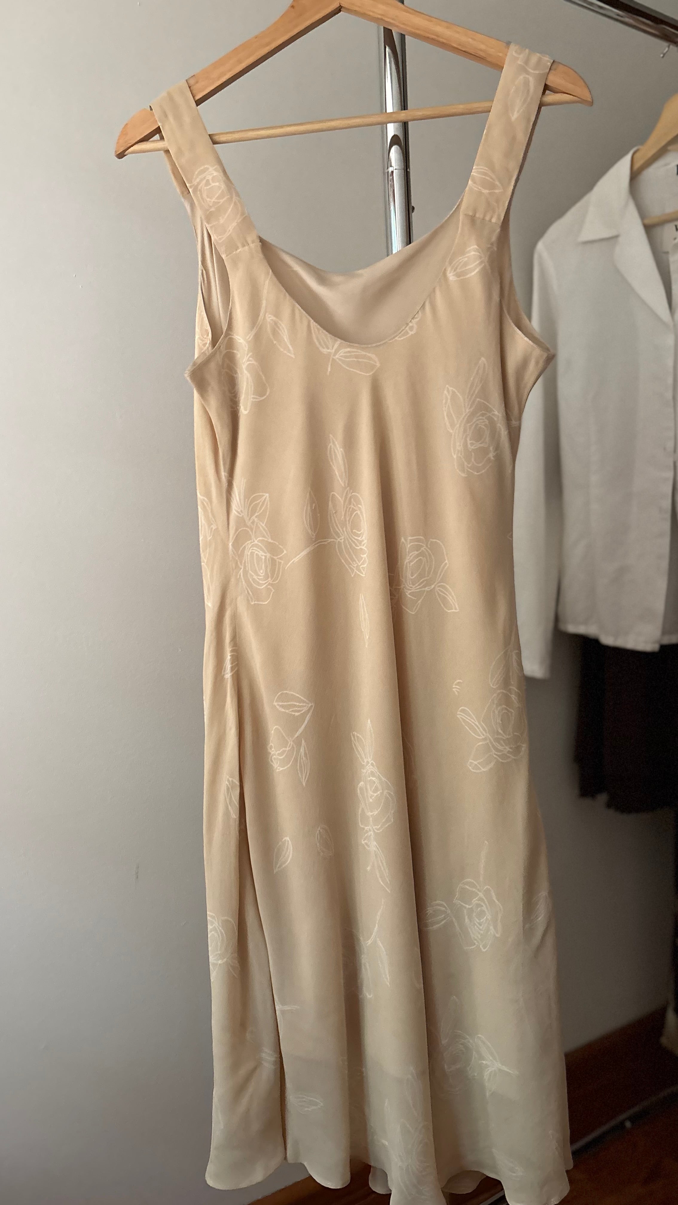 1990s Cream Floral Midi Dress