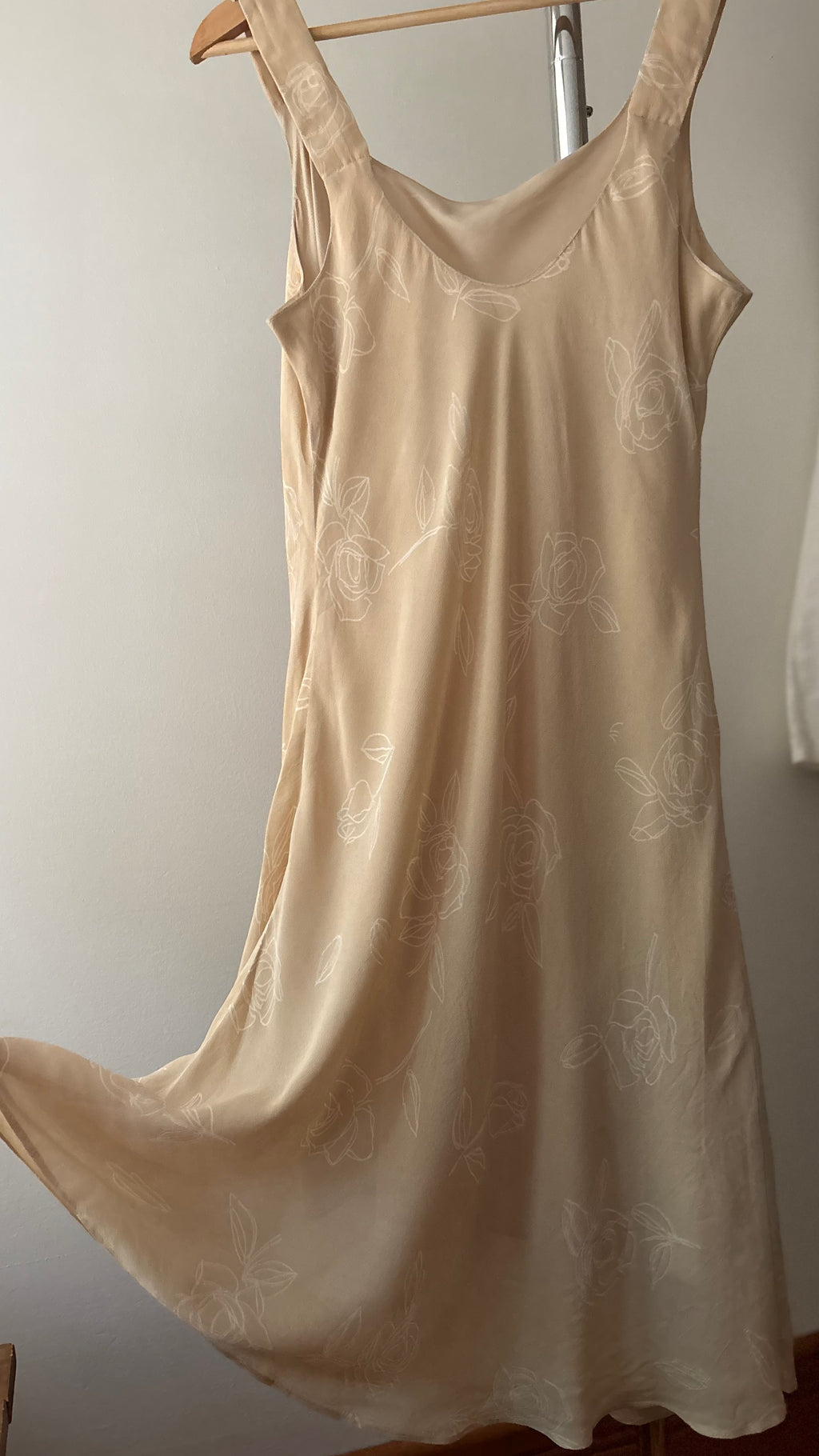 1990s Cream Floral Midi Dress