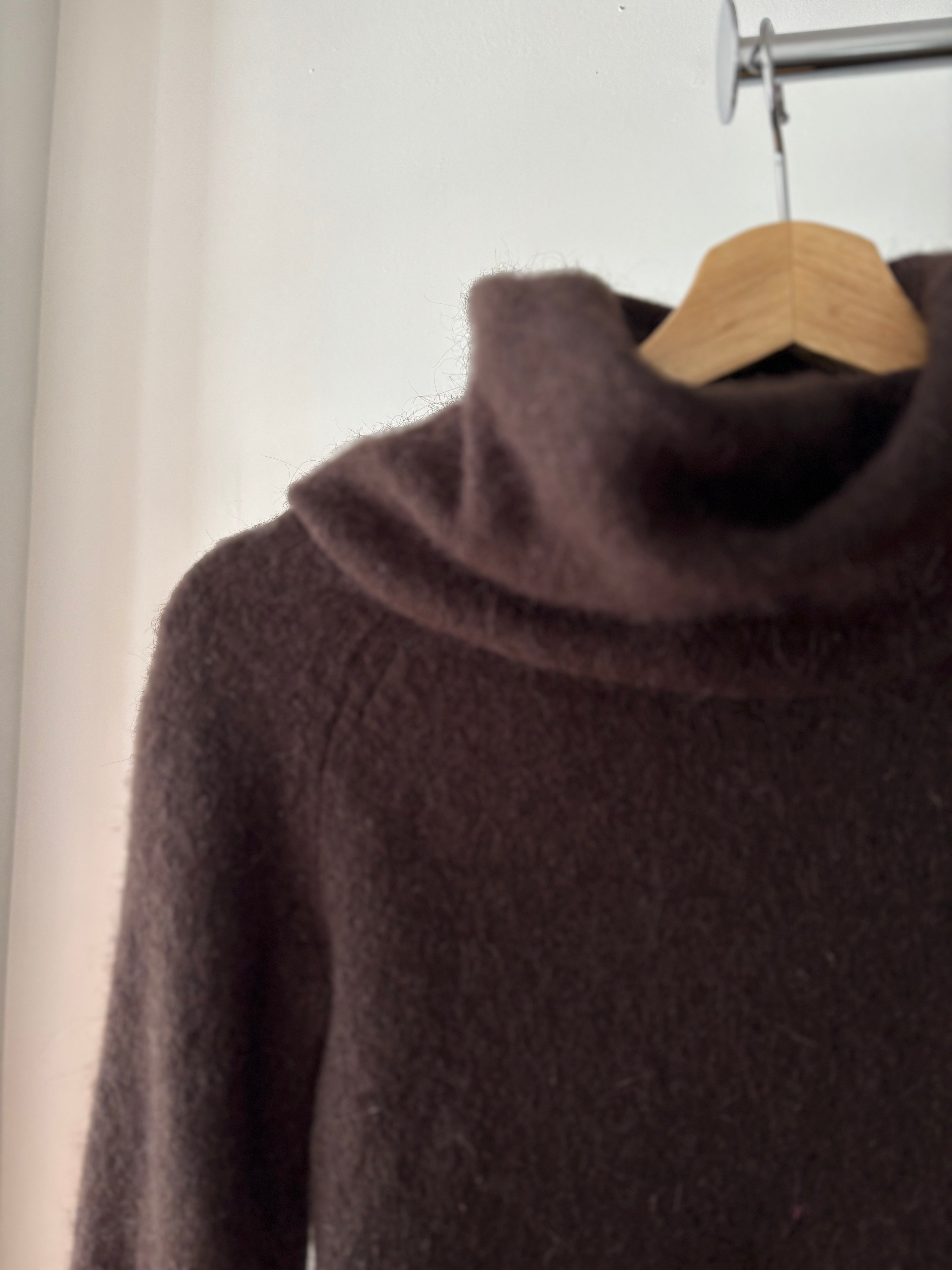 Y2K Brown Wool Blend Fitted Turtleneck | Vintage Angora Blend Sweater
