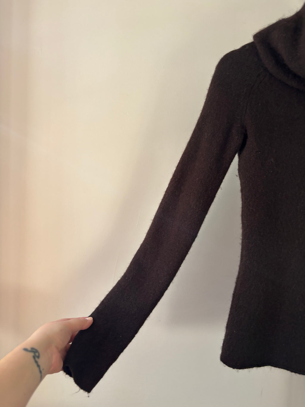 Y2K Brown Wool Blend Fitted Turtleneck | Vintage Angora Blend Sweater