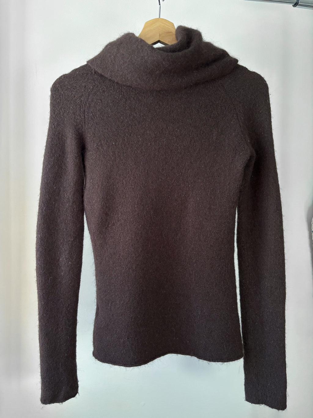 Y2K Brown Wool Blend Fitted Turtleneck | Vintage Angora Blend Sweater
