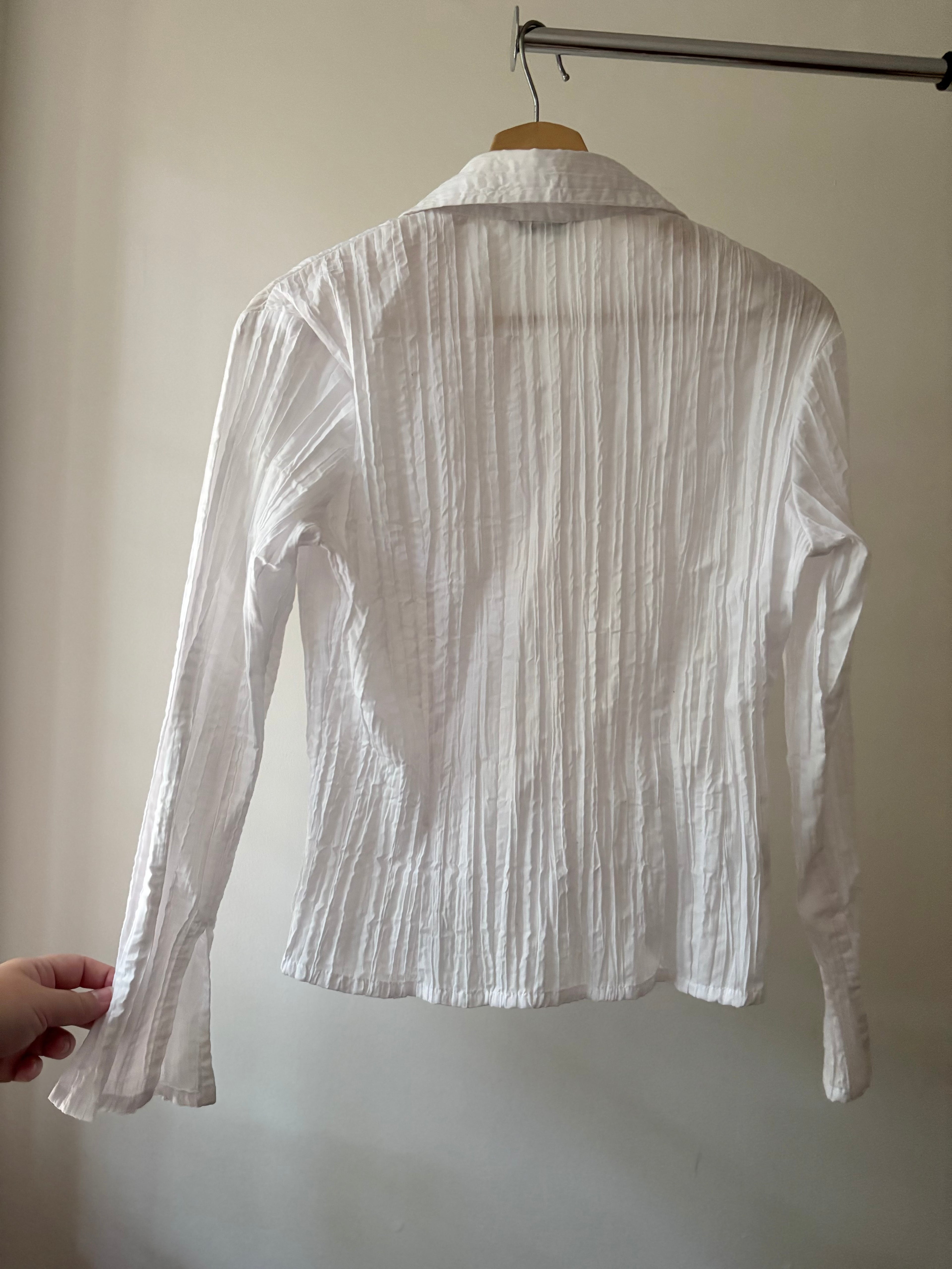 Y2K White Cotton Blouse with Flare Sleeves