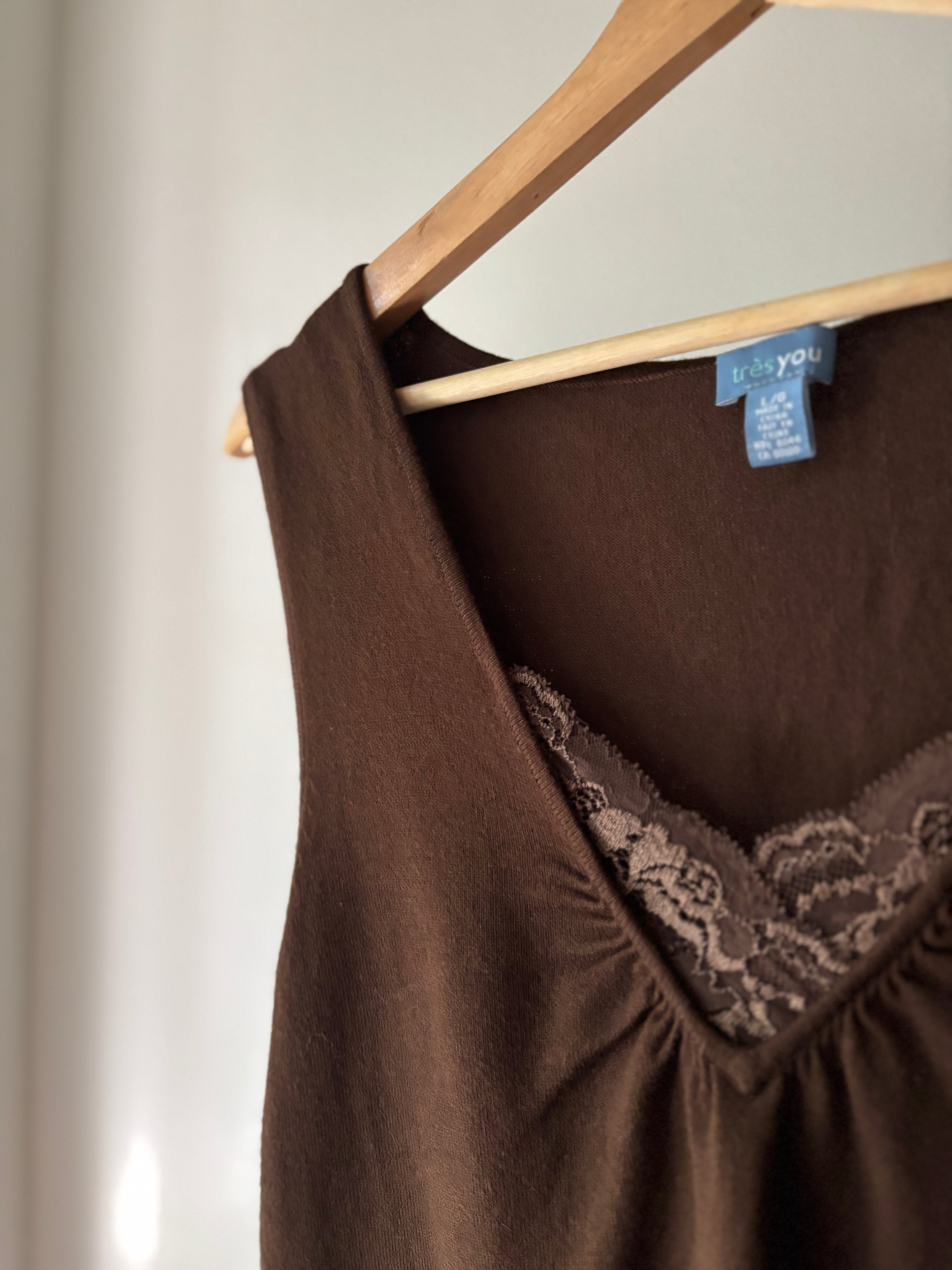 Y2K Soft Brown Knit Top with Lace