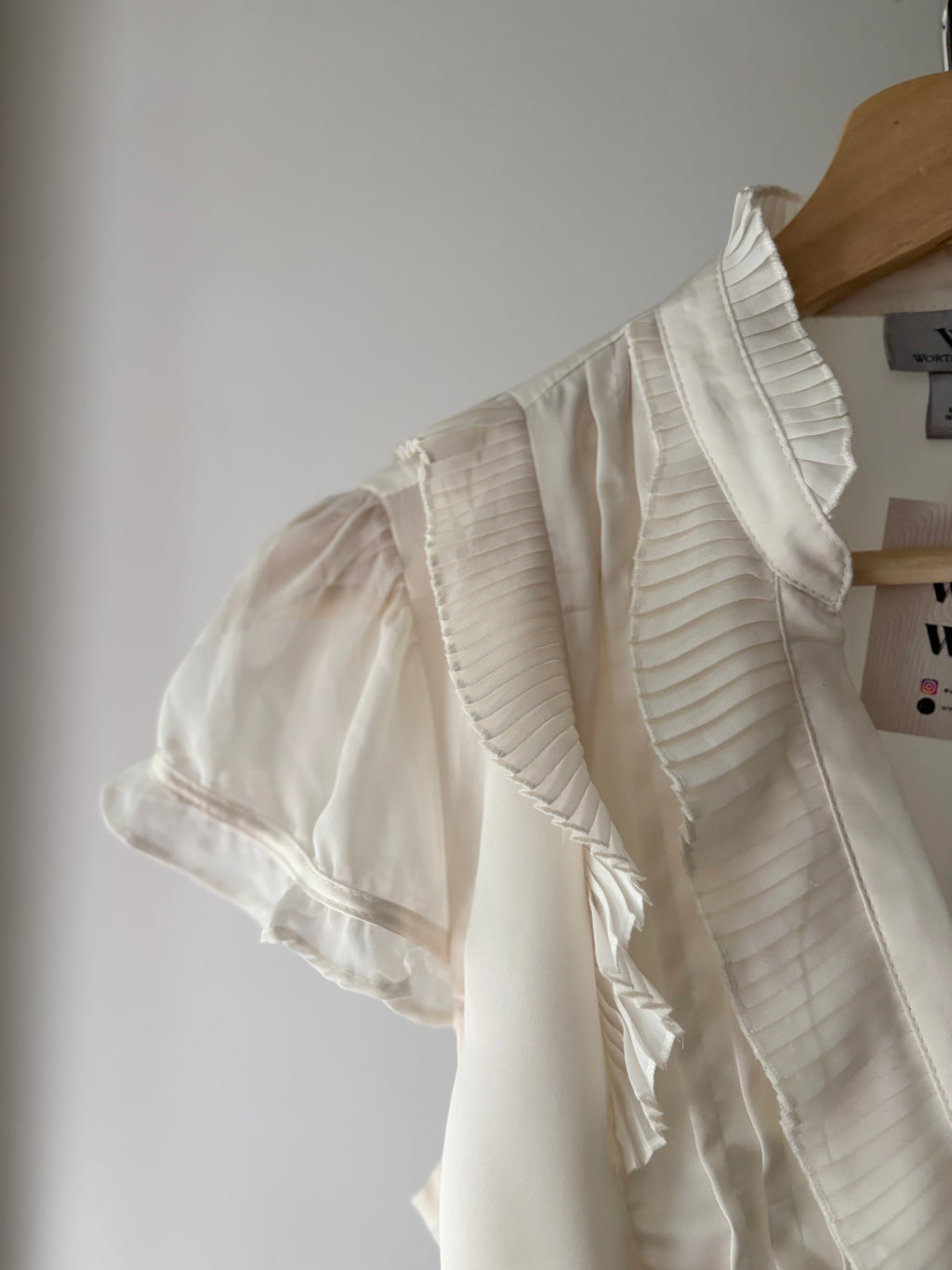Y2K Cream Satin Tie-Back Ruffled Blouse