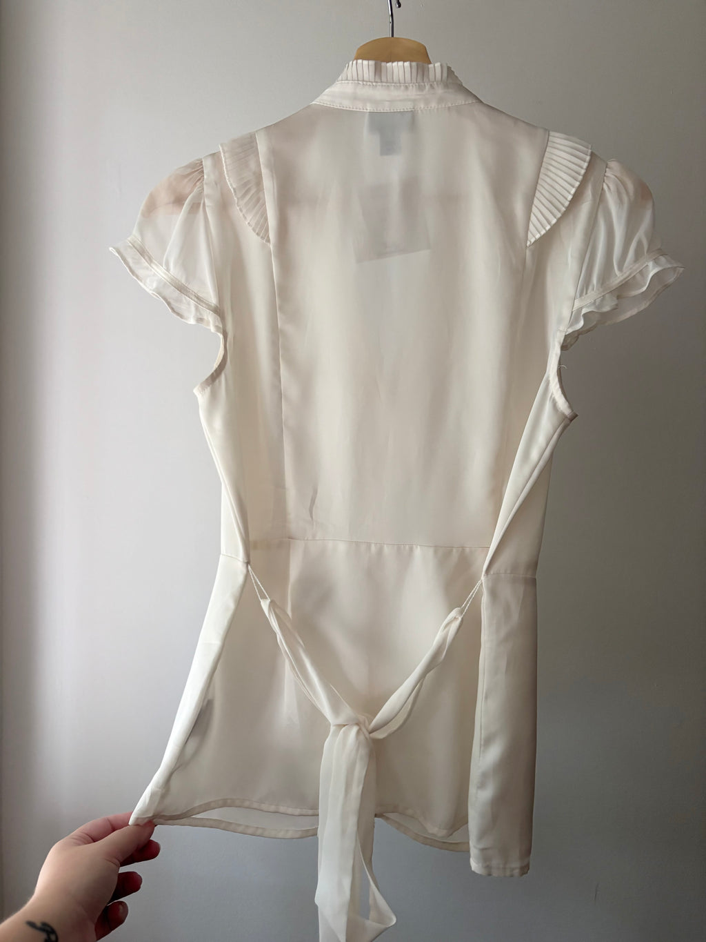 Y2K Cream Satin Tie-Back Ruffled Blouse