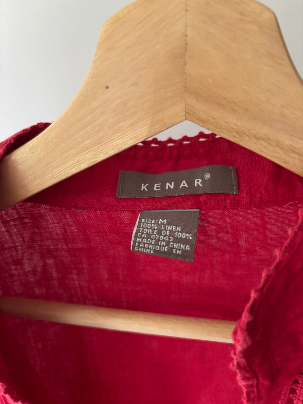 Y2K Red Linen Puff Sleeve Blouse with Lace Trim