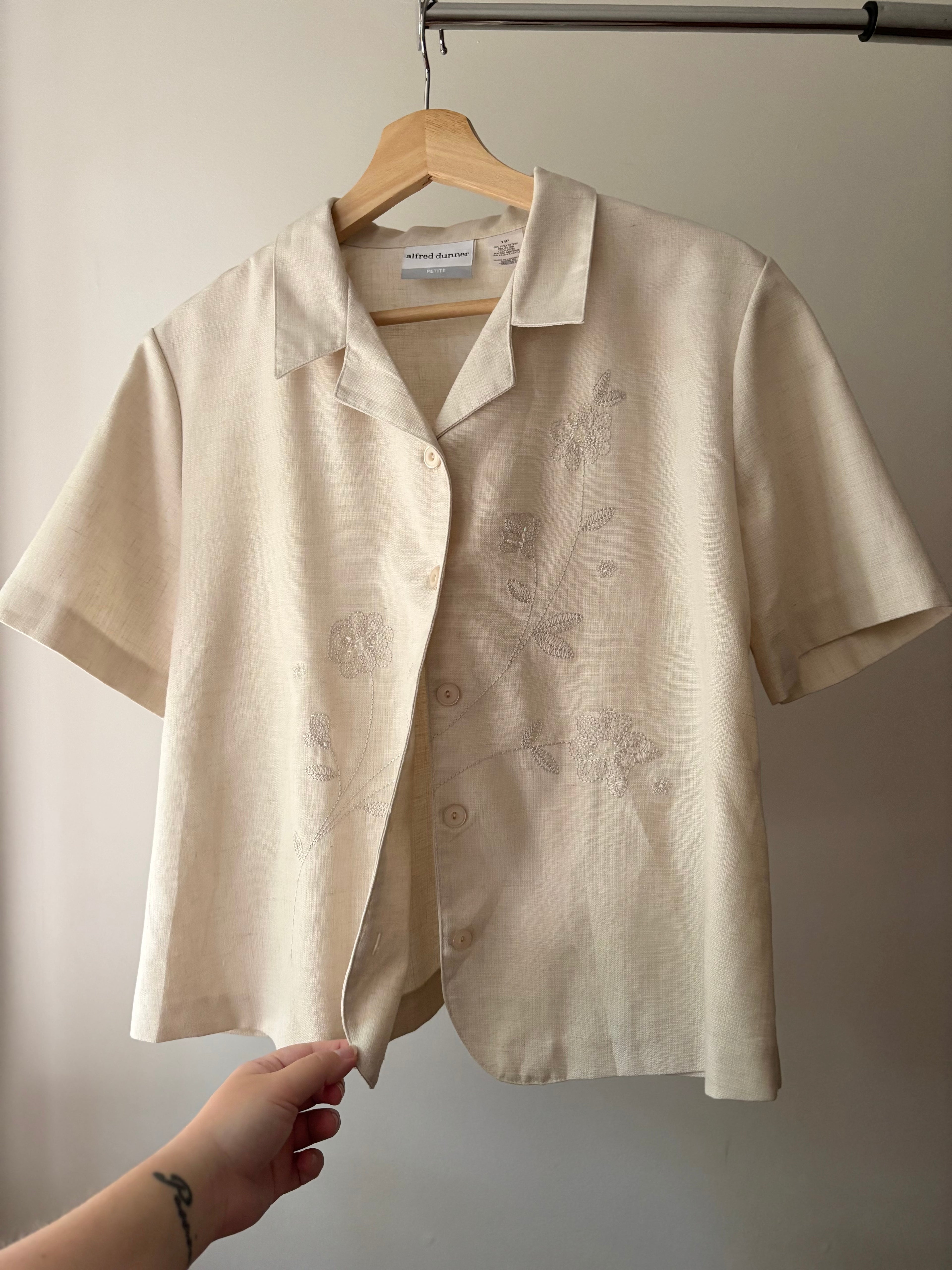 Boxy Embroidered Linen Blend Blouse
