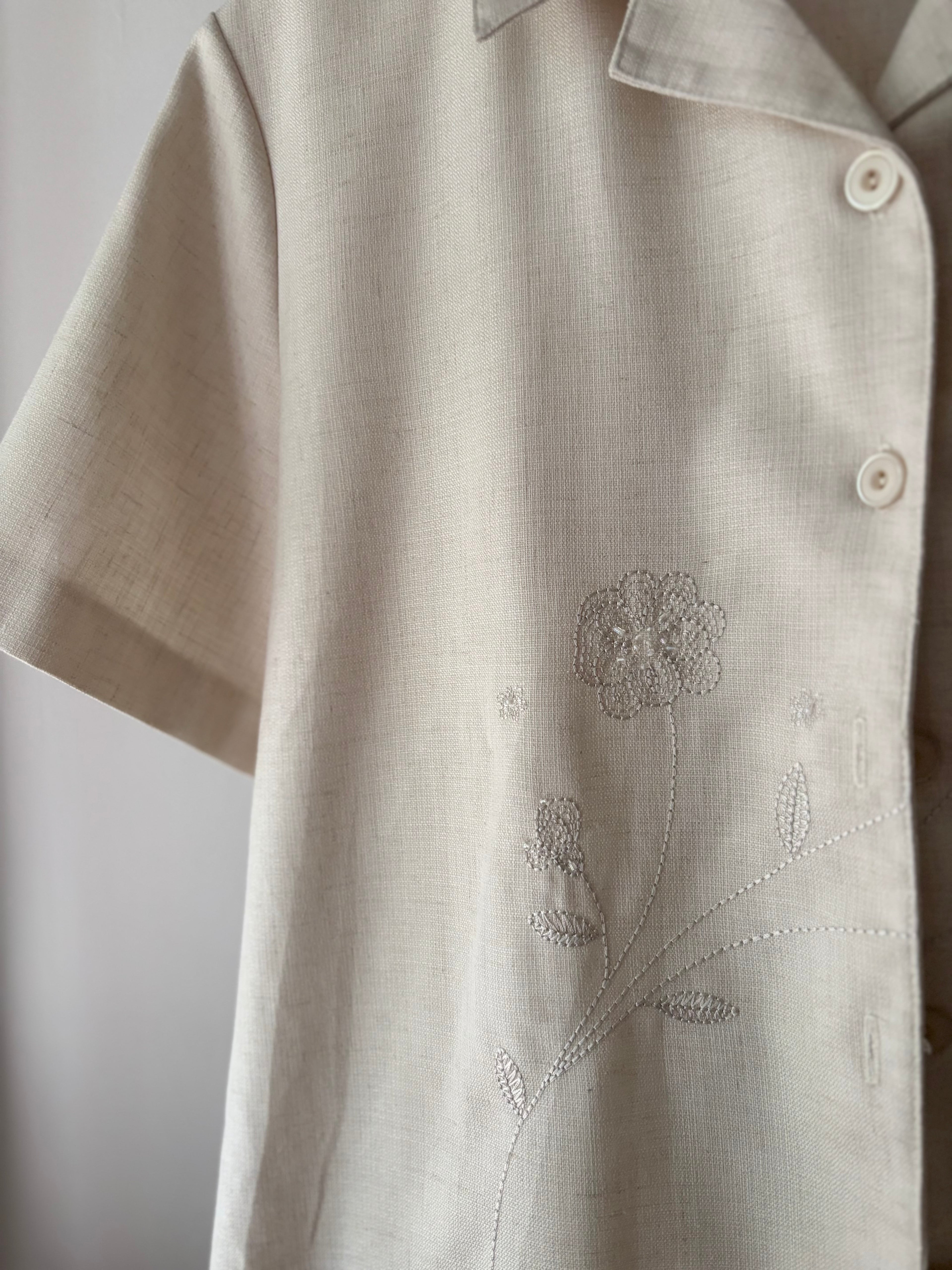 Boxy Embroidered Linen Blend Blouse
