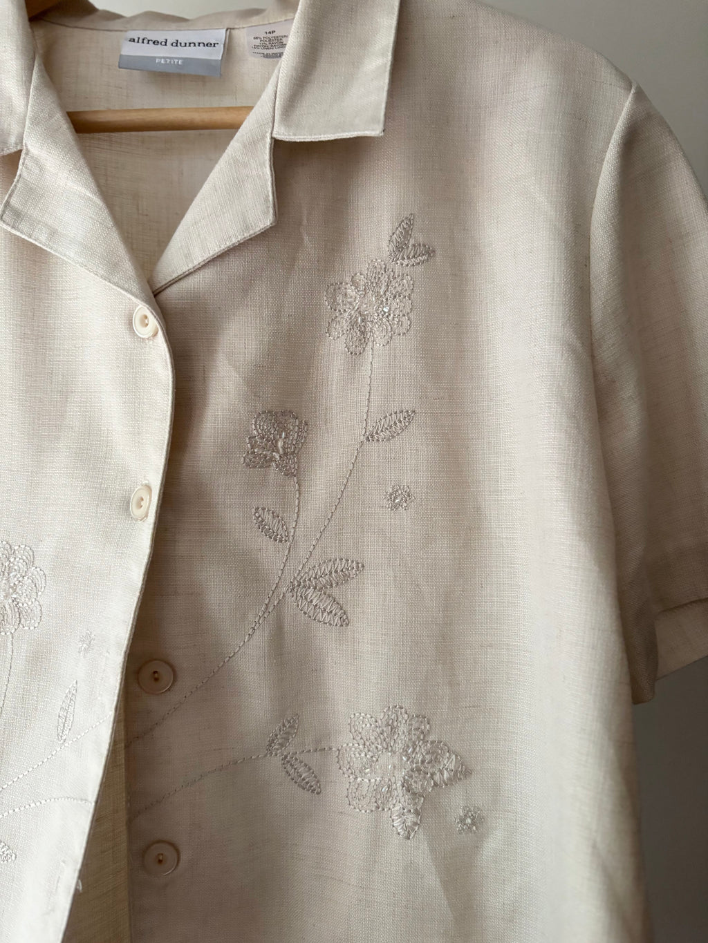 Boxy Embroidered Linen Blend Blouse