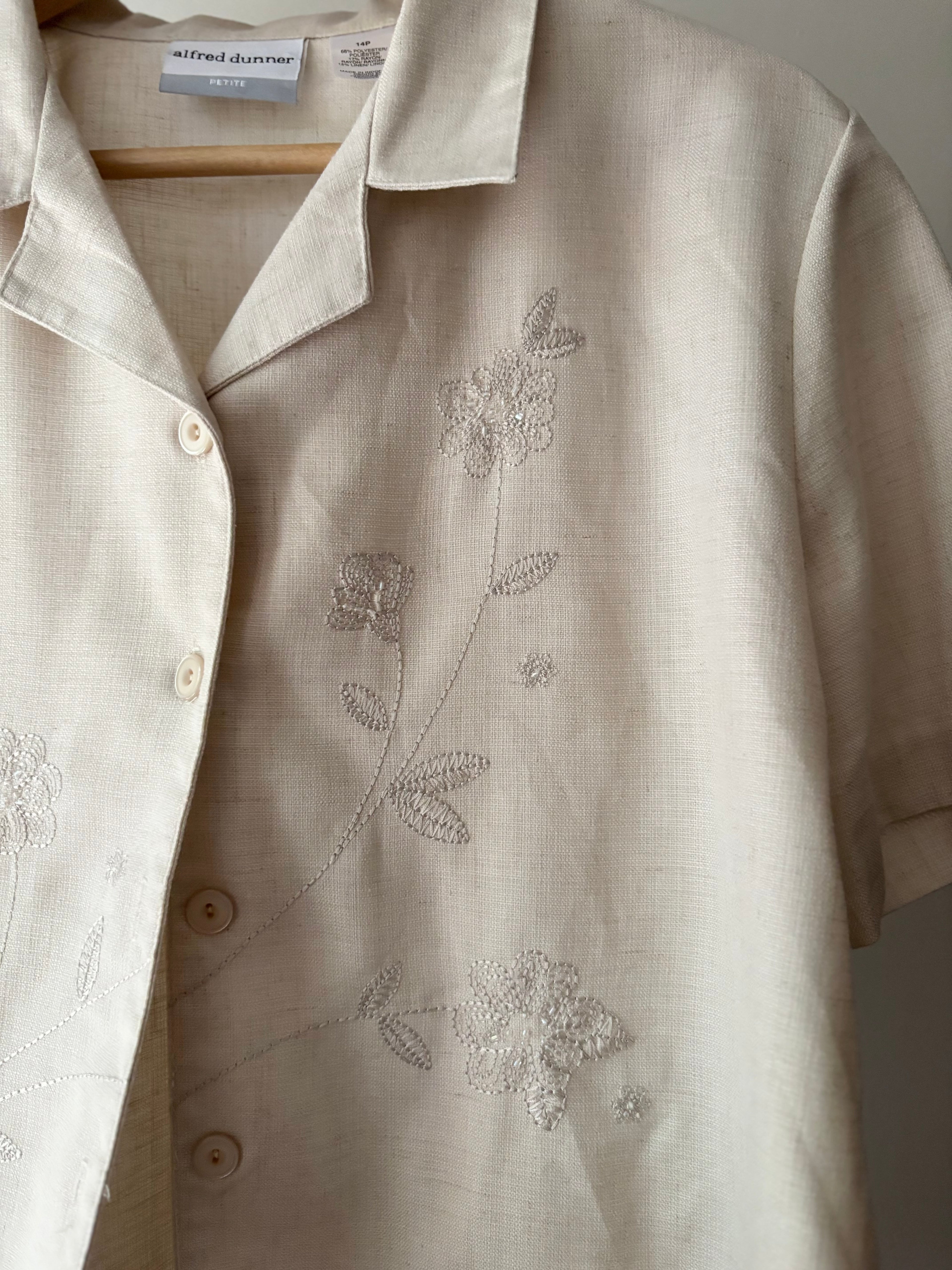 Boxy Embroidered Linen Blend Blouse