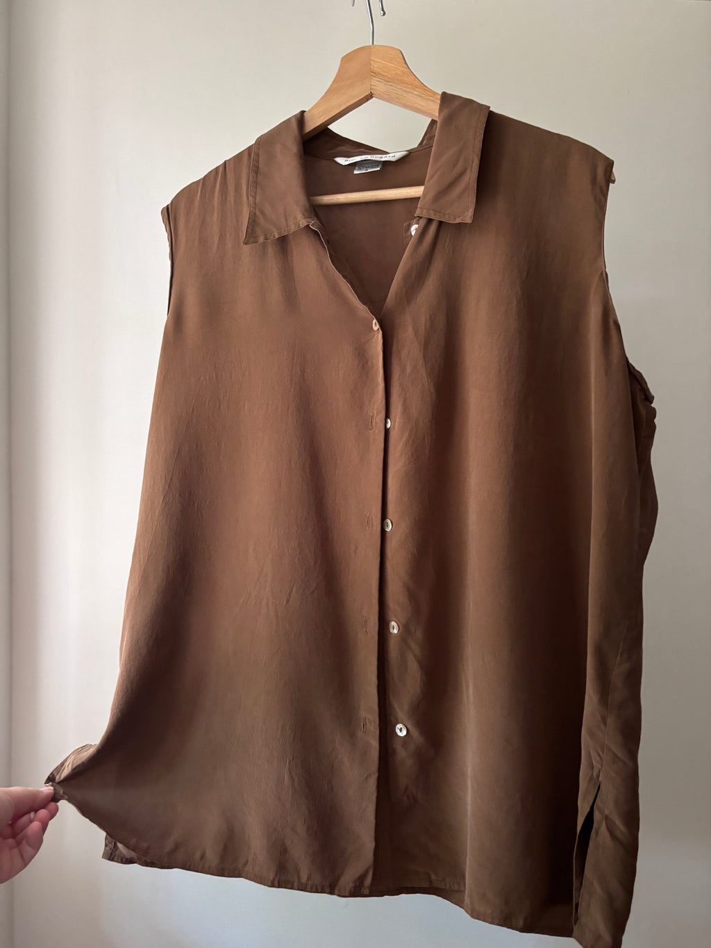 1990s Brown Silk Sleeveless Blouse