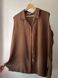 1990s Brown Silk Sleeveless Blouse