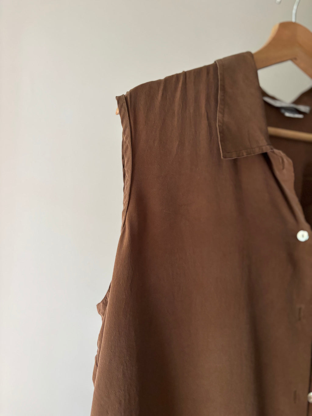 1990s Brown Silk Sleeveless Blouse
