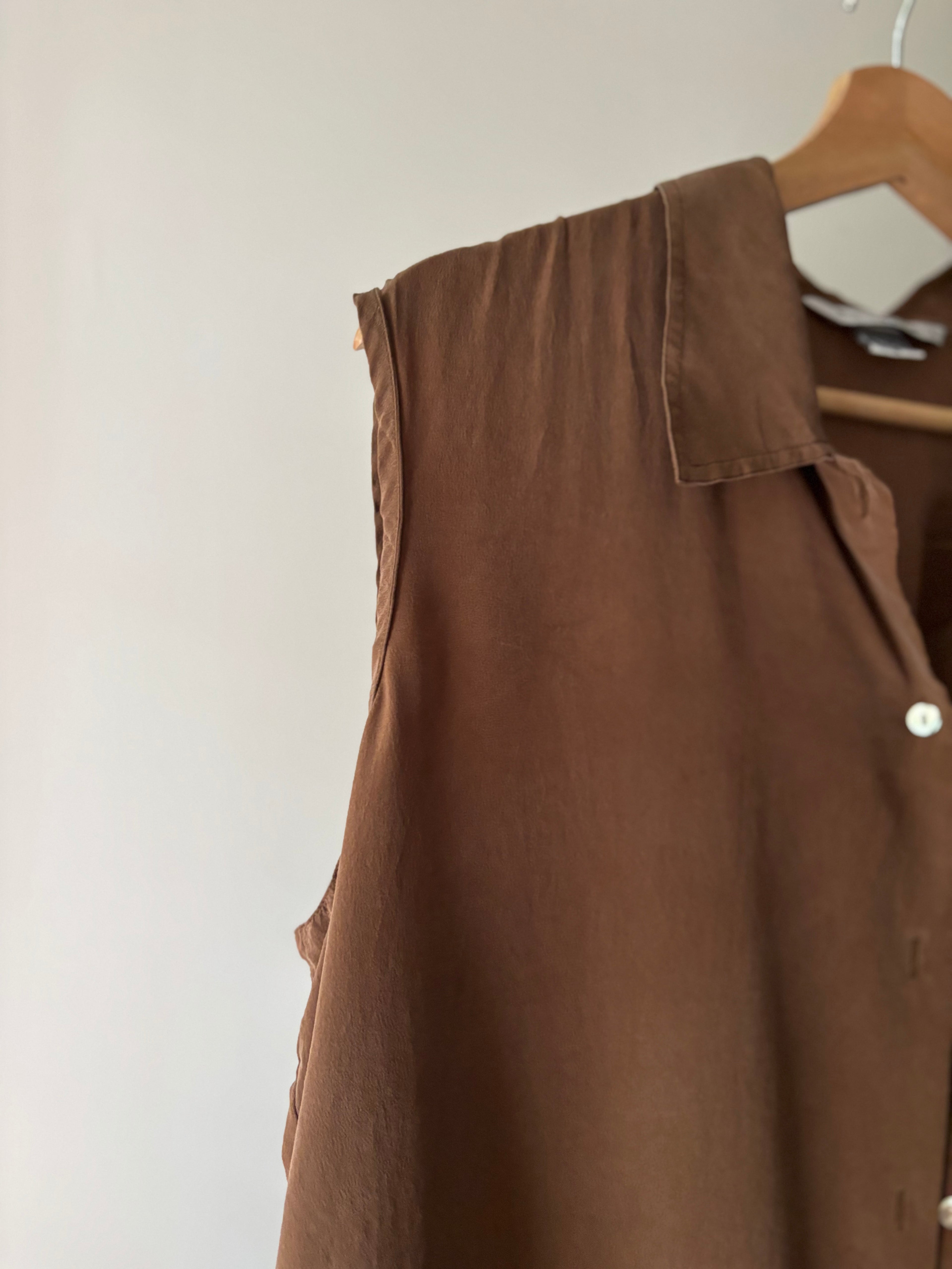 1990s Brown Silk Sleeveless Blouse