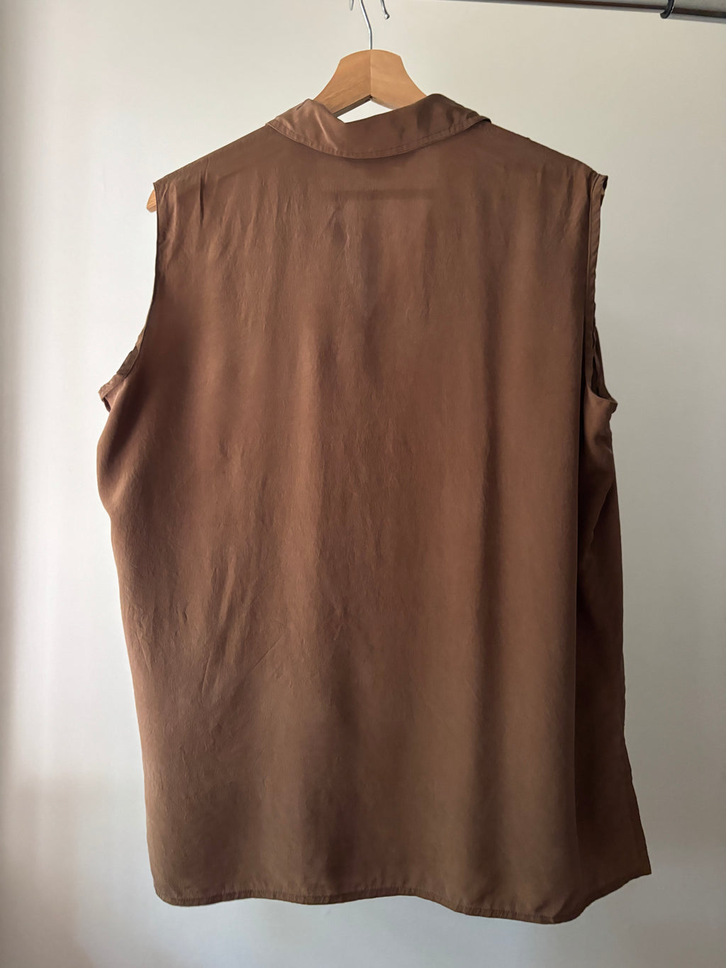 1990s Brown Silk Sleeveless Blouse