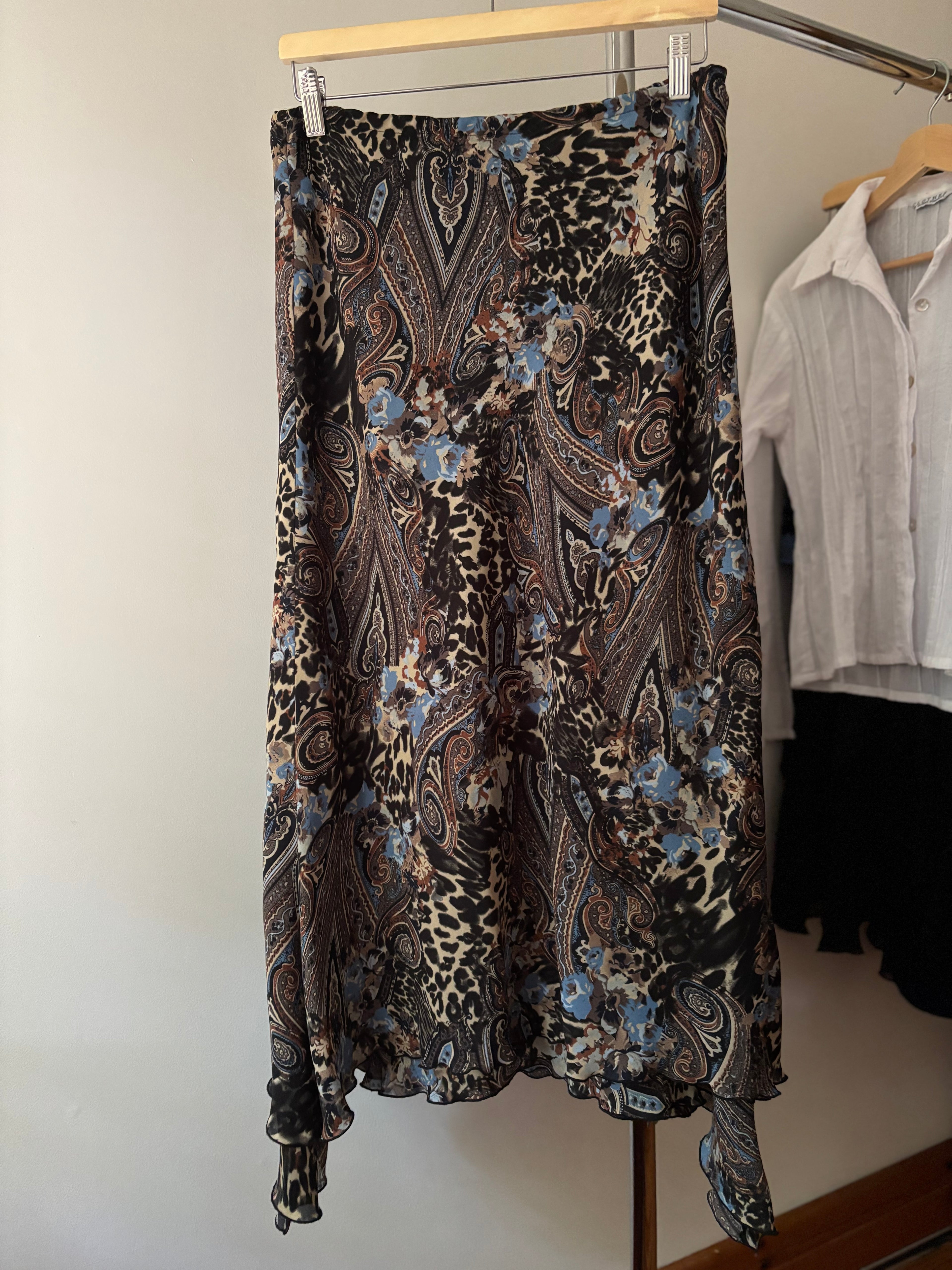 1990s Paisley Asymmetrical Maxi Skirt | size 30-34"