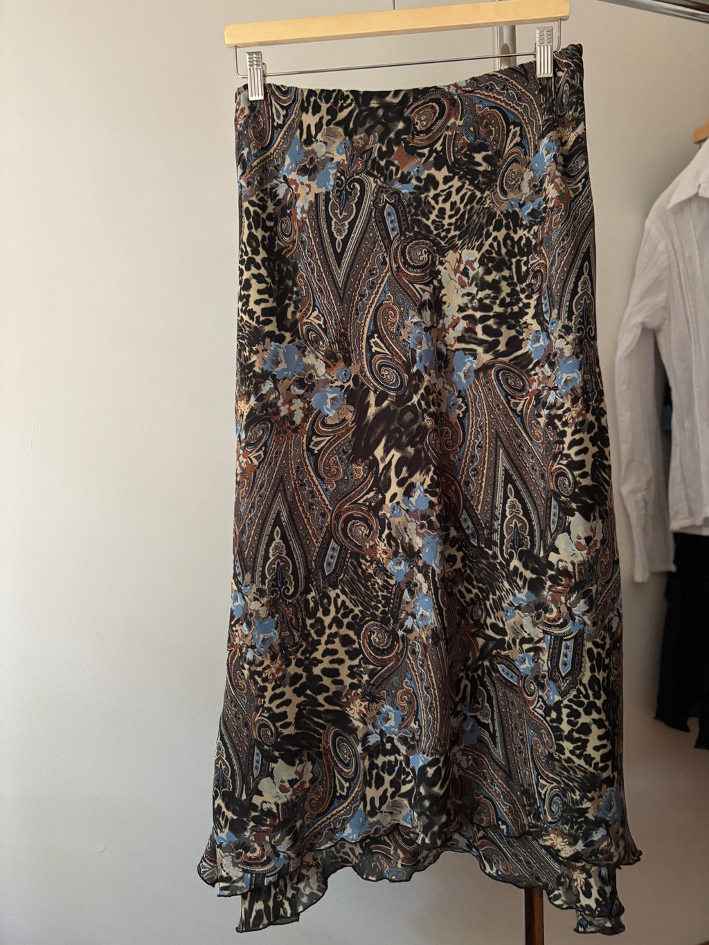 1990s Paisley Asymmetrical Maxi Skirt | size 30-34"