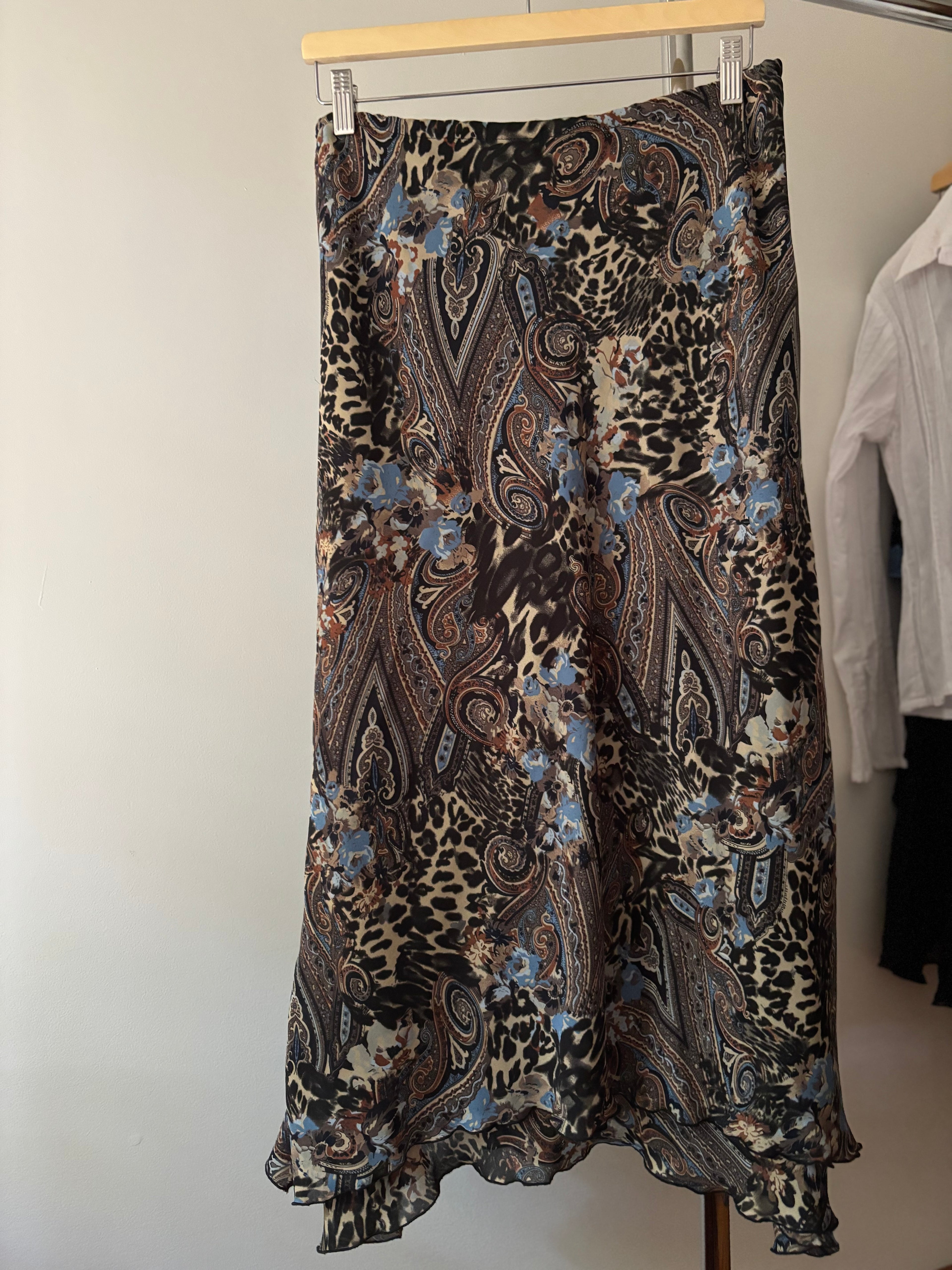 1990s Paisley Asymmetrical Maxi Skirt | size 30-34"