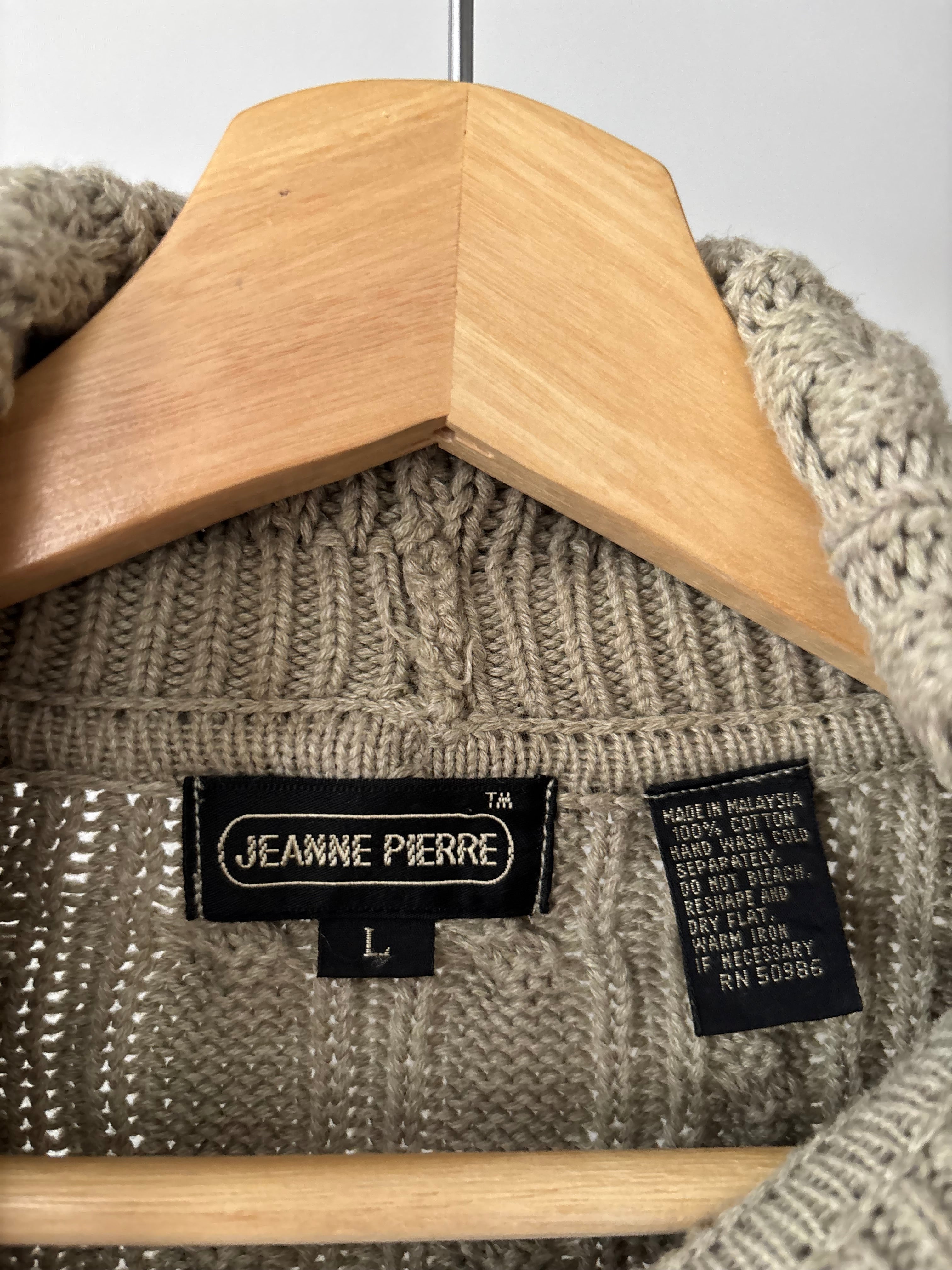 1990s Green Cotton Cable Knit | Vintage Cropped Turtleneck Sweater