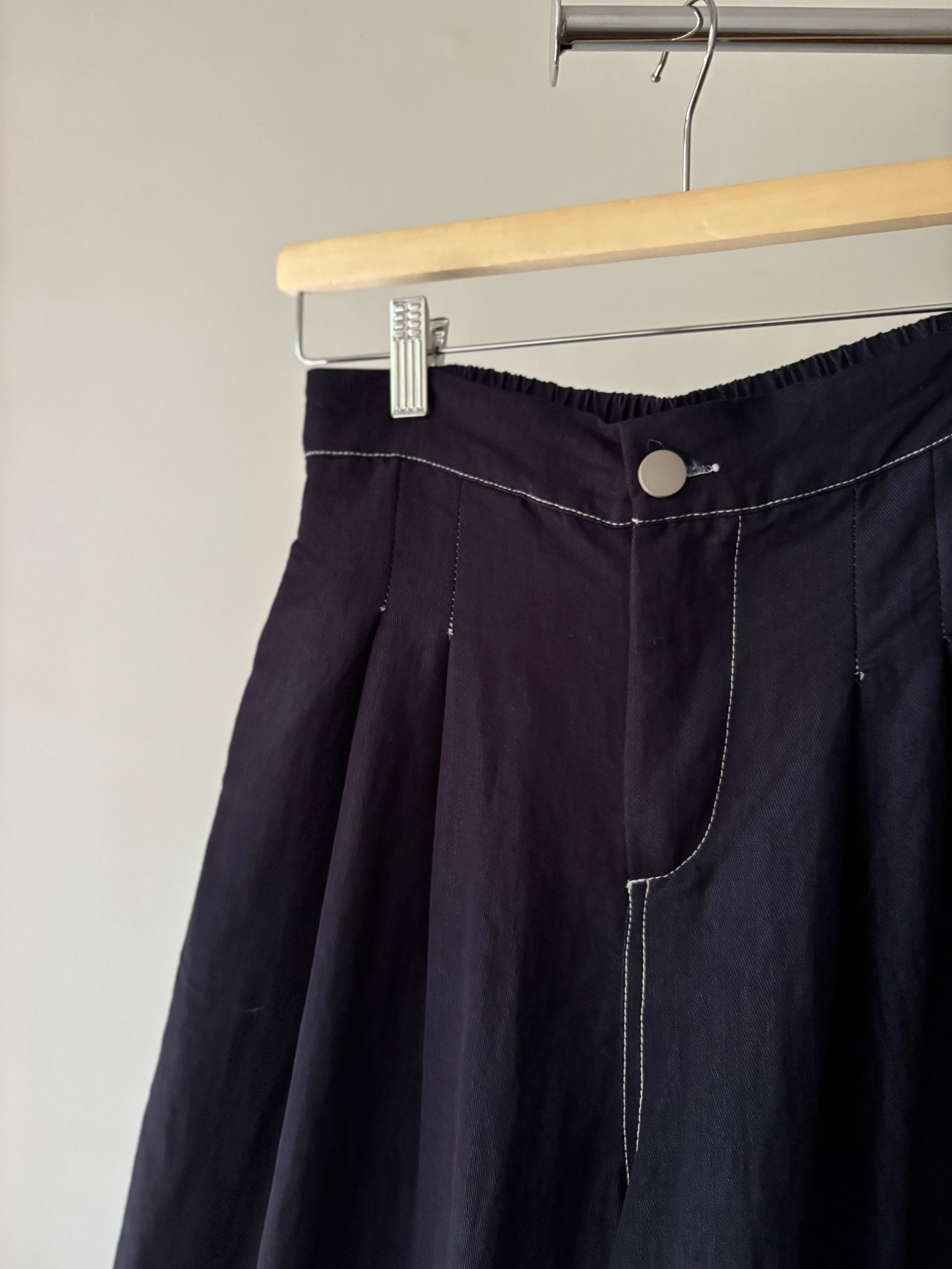 Handmade Pleated Blue Culottes with Lace Trim | size 25"