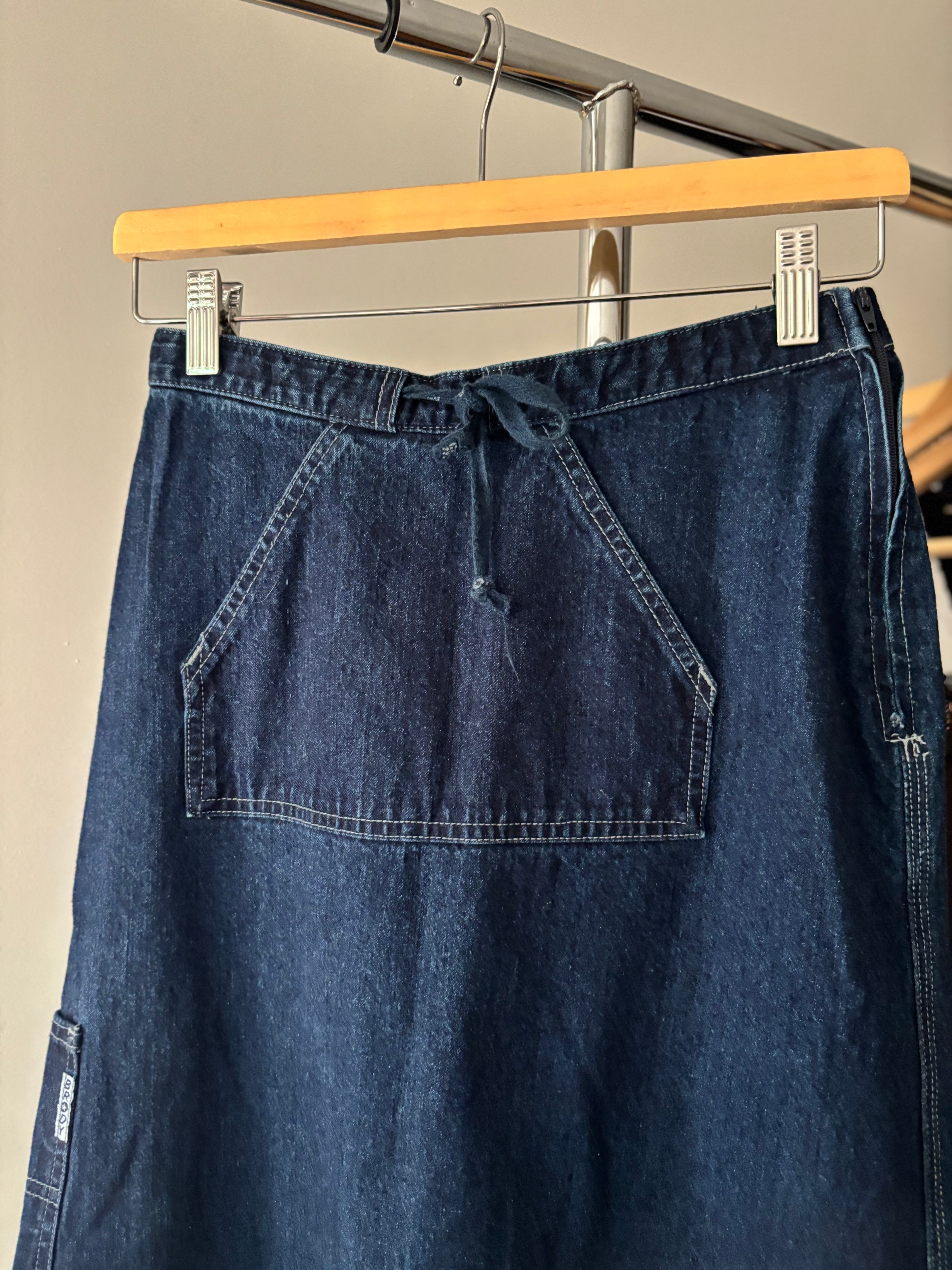 Y2K Denim Maxi Skirt with Tie & Pockets | size 24"