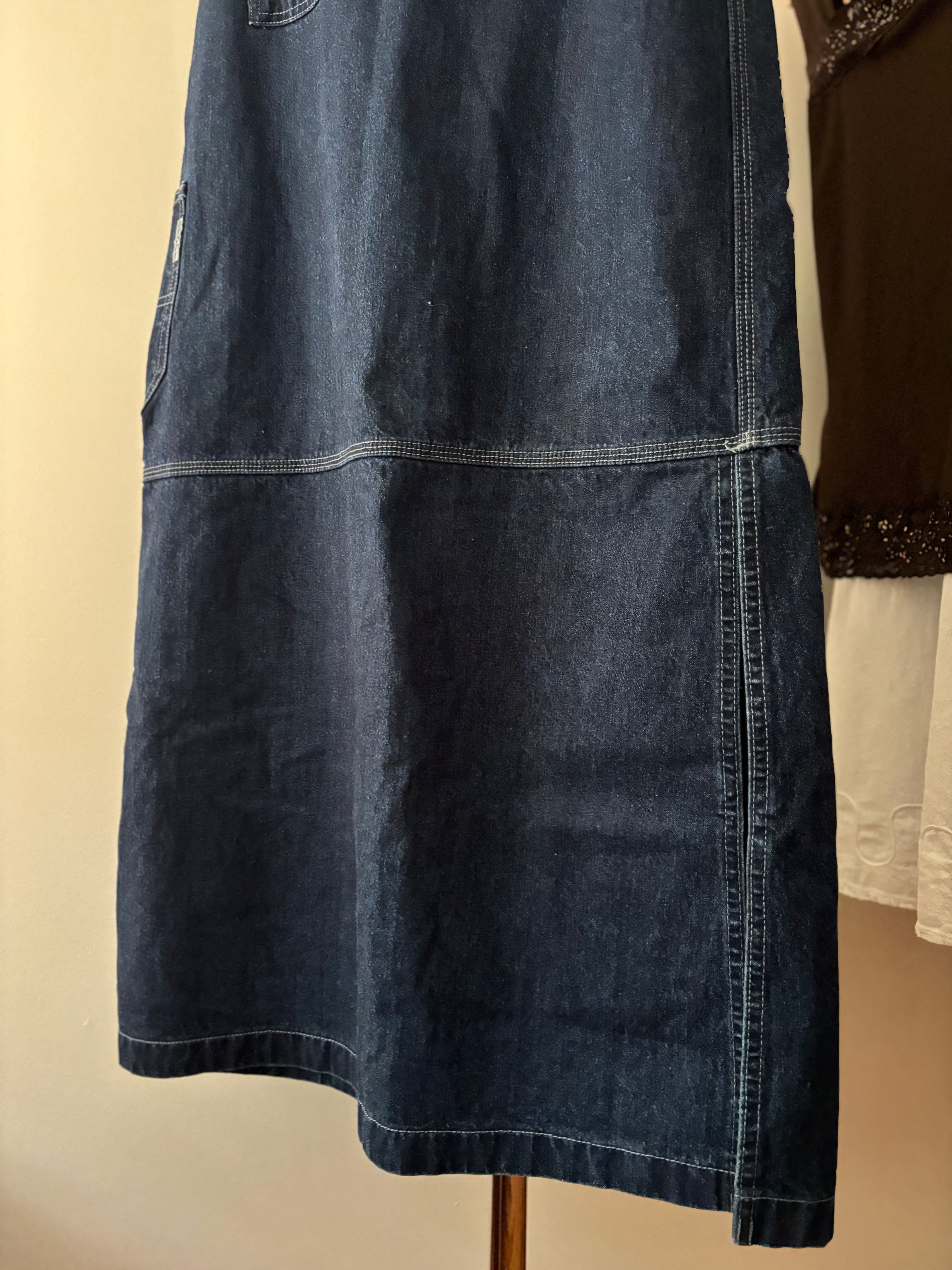Y2K Denim Maxi Skirt with Tie & Pockets | size 24"