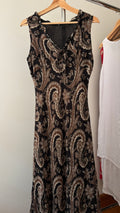 1990s Brown Paisley Maxi Dress with Ruffled Neckline