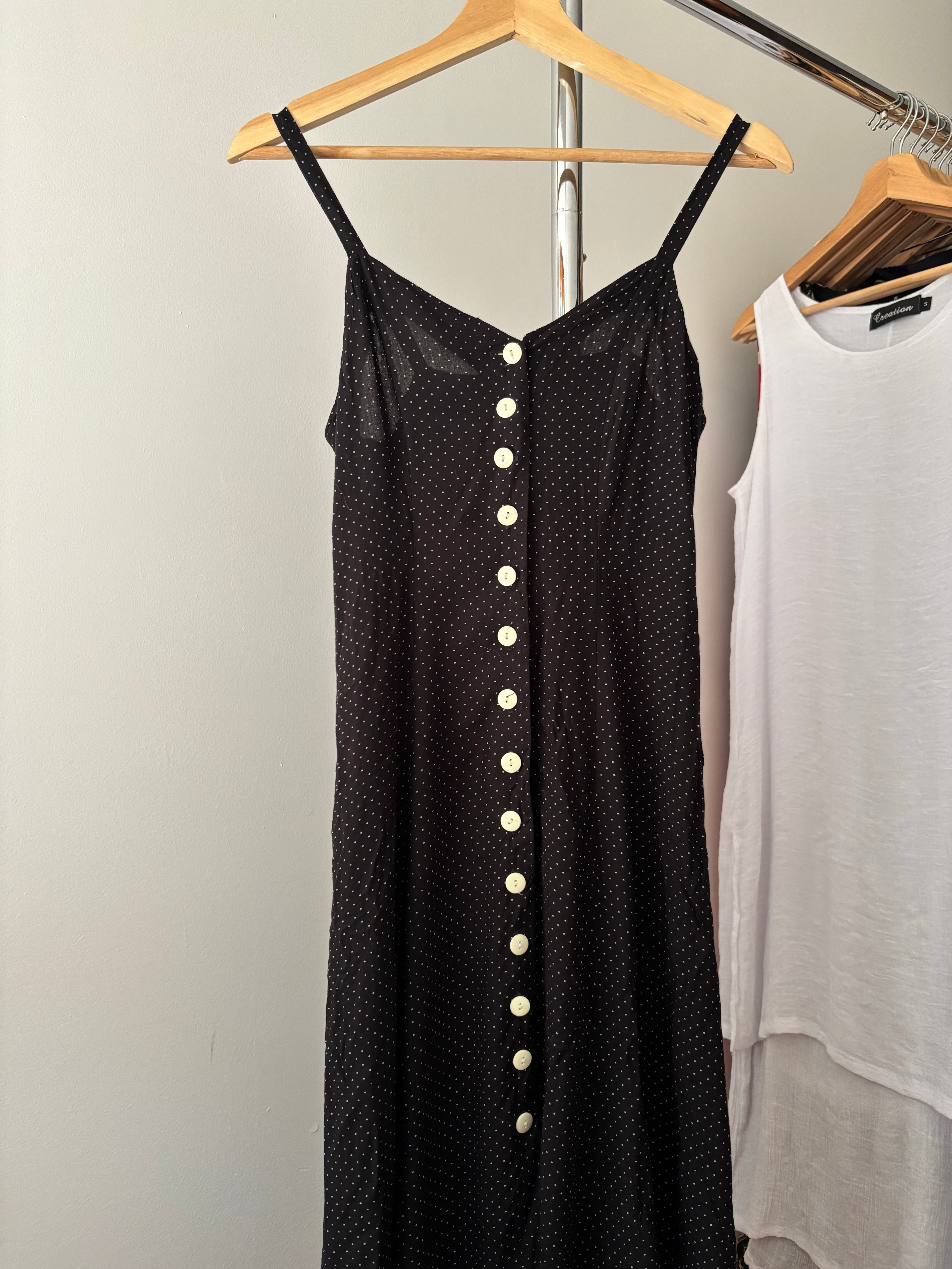 1990s Polka Dot Button-Front Maxi Dress