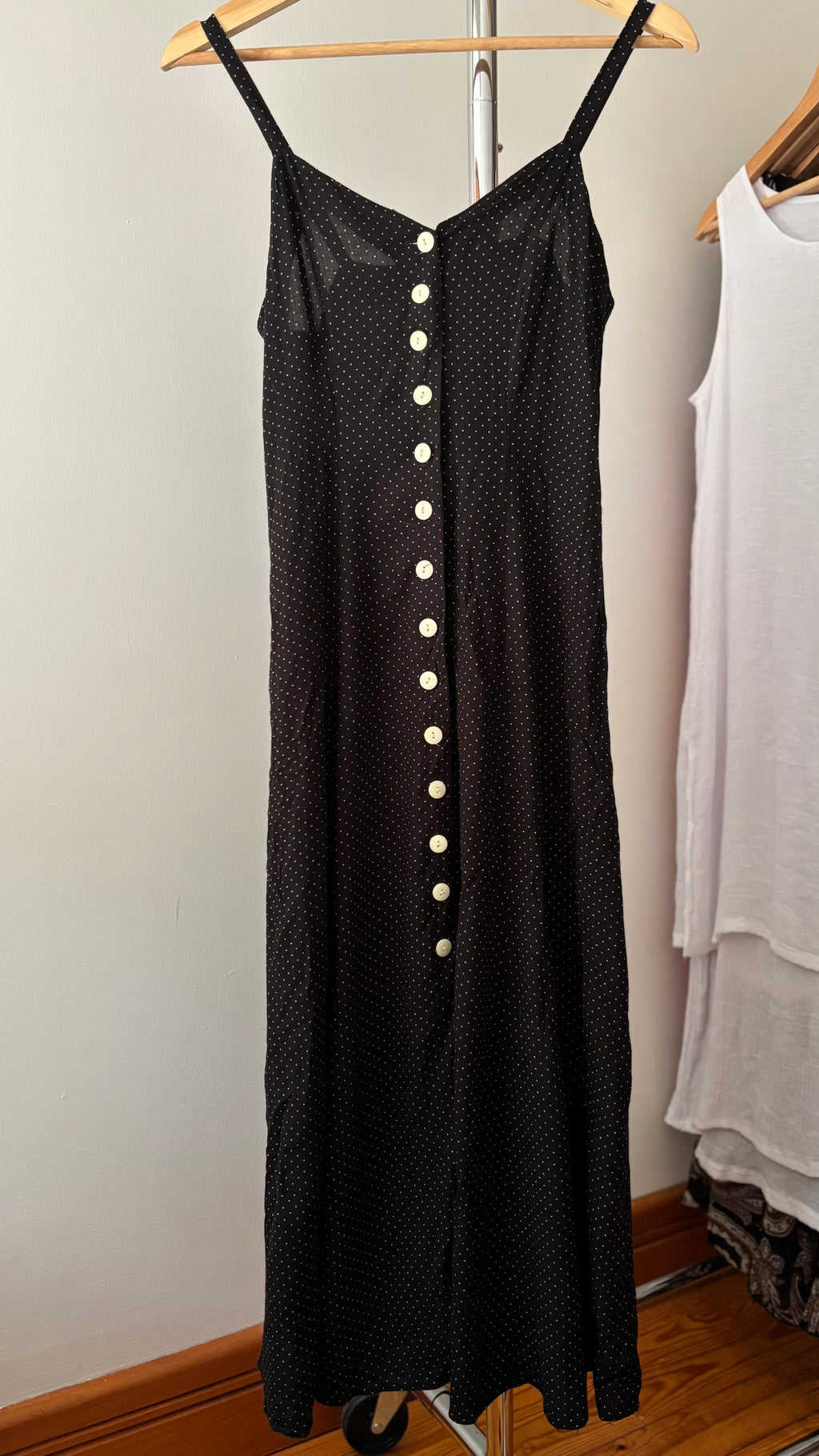 1990s Polka Dot Button-Front Maxi Dress