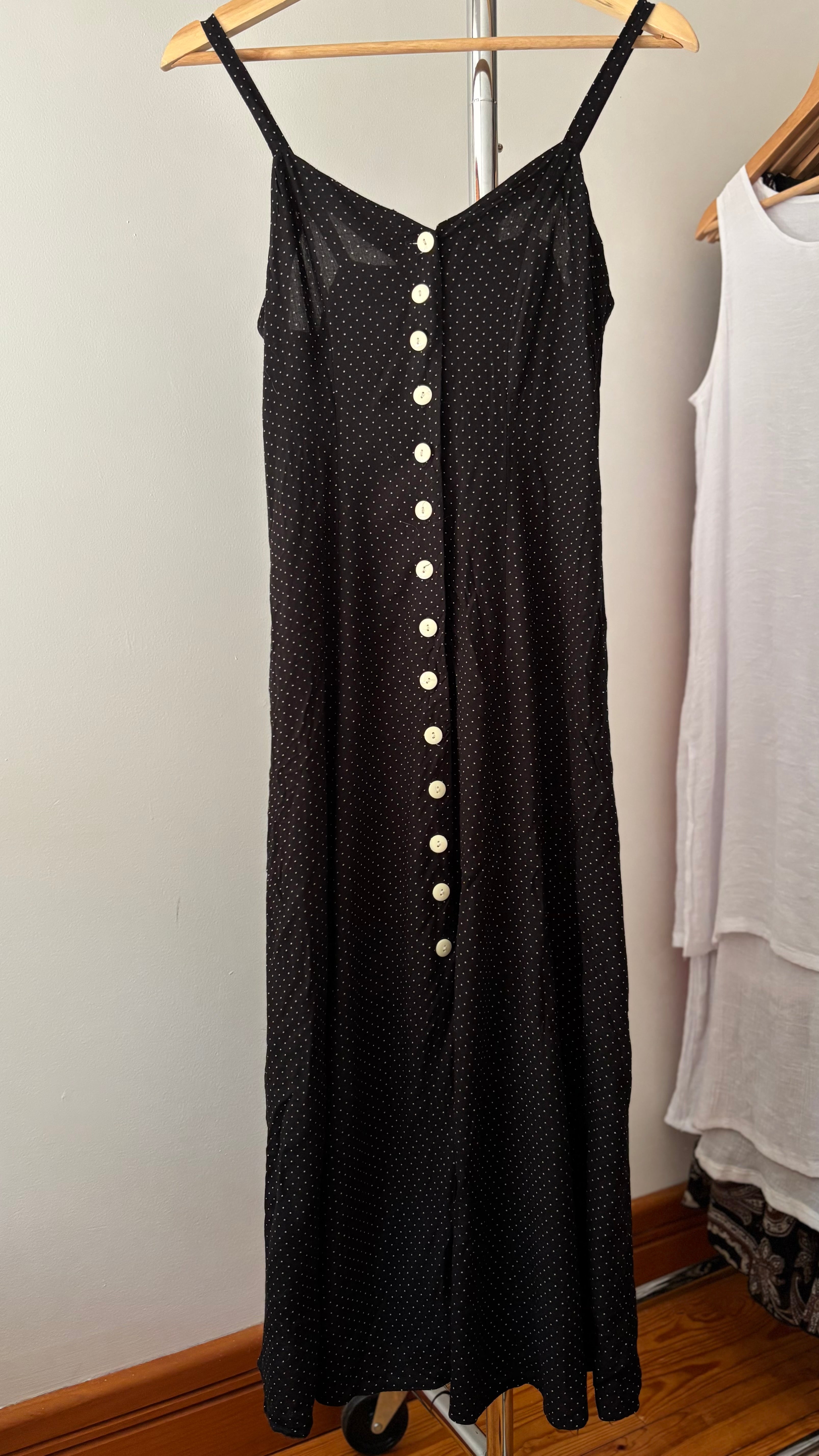 1990s Polka Dot Button-Front Maxi Dress